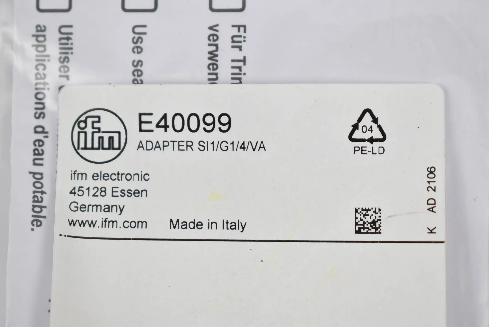 Produktfoto 1 von Ifm electronic Einschraubadapter E40099 ( S11/G1/4/VA )