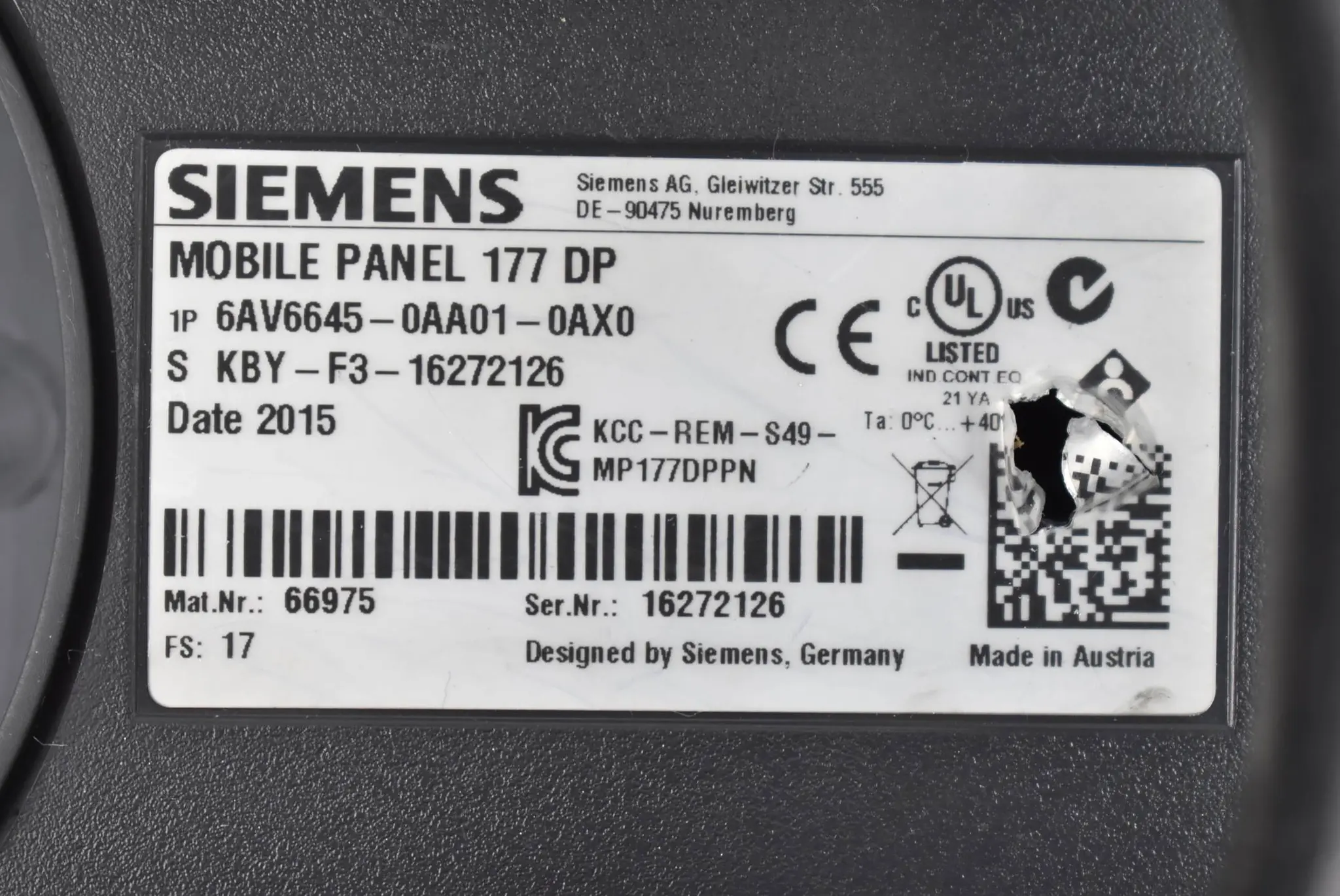 Produktfoto 1 von Siemens simatic Mobile Panel MP177 DP Rückschale Backcover 6AV6645-0AA01-0AX0 B