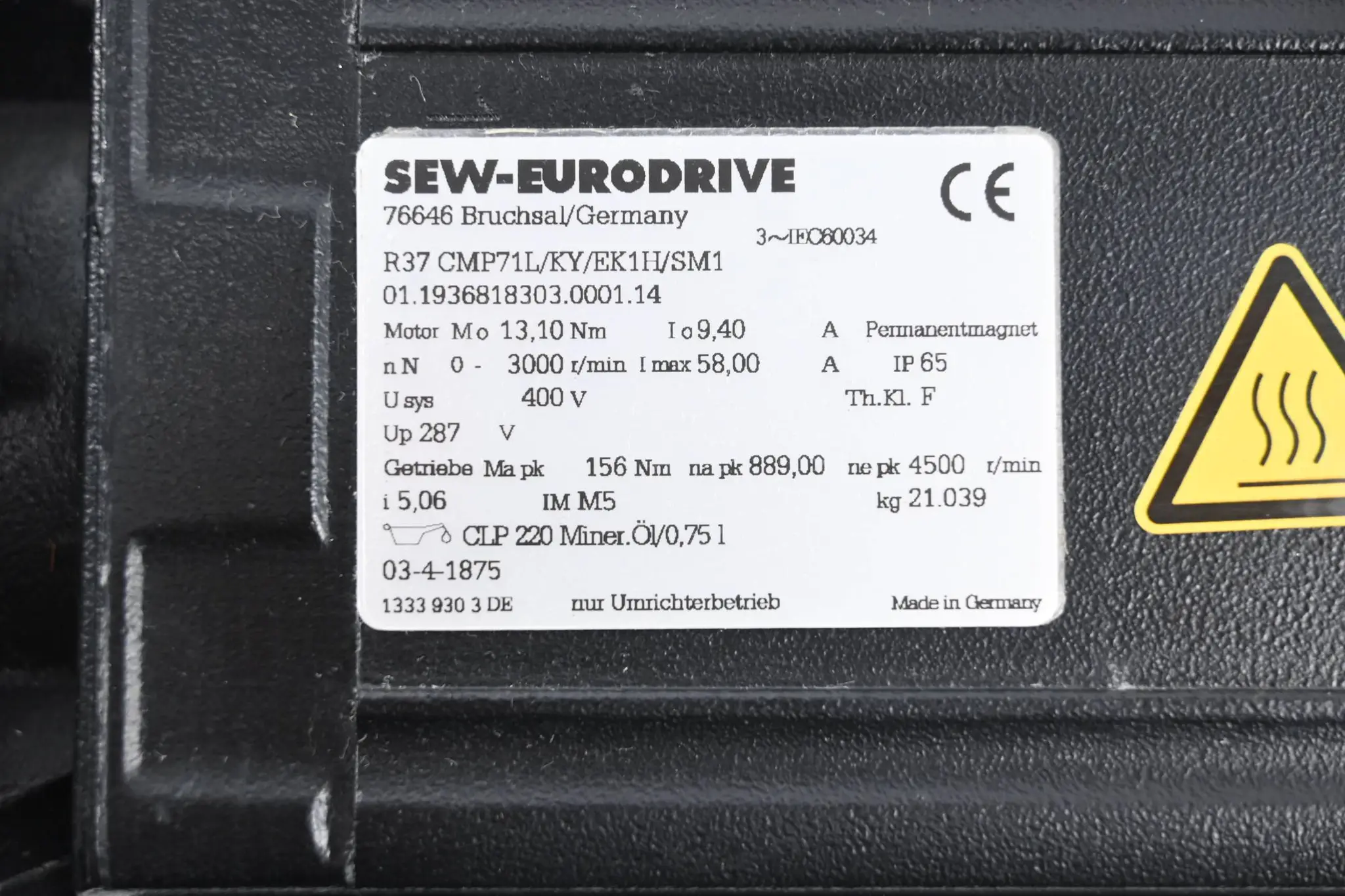 Produktfoto 1 von SEW Eurodrive Servomotor R37 CMP71L/KY/EK1H/SM1 inkl. Getriebe