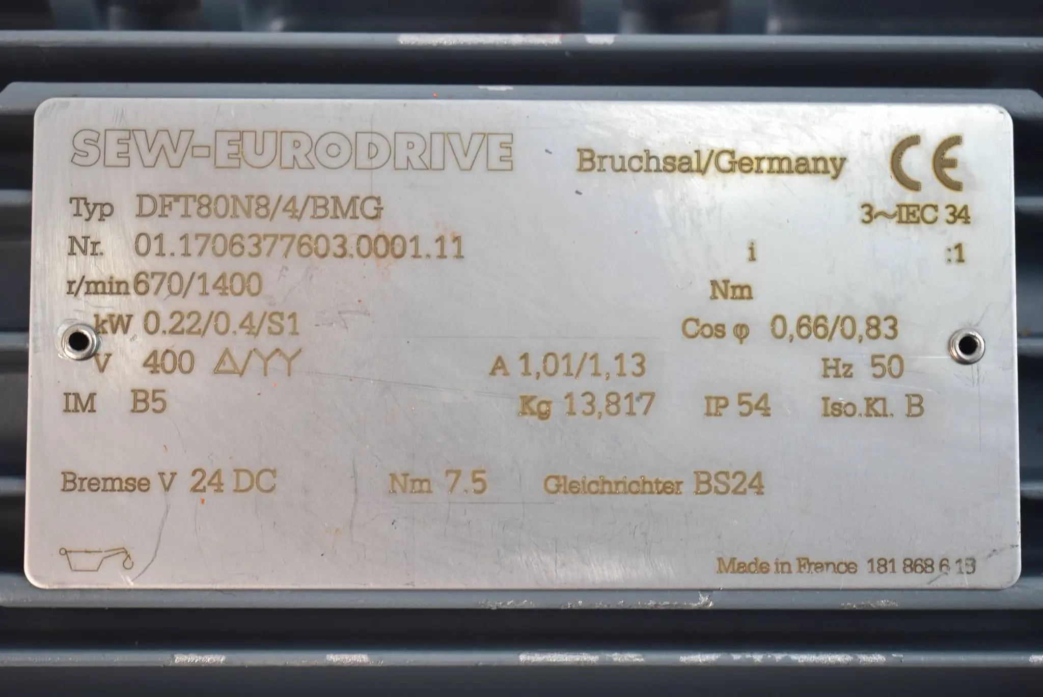 Produktfoto 1 von SEW eurodrive Elekromotor DFT80N8/4/BMG ( 0,22-0,4kW 670-1400r/min. 50Hz )