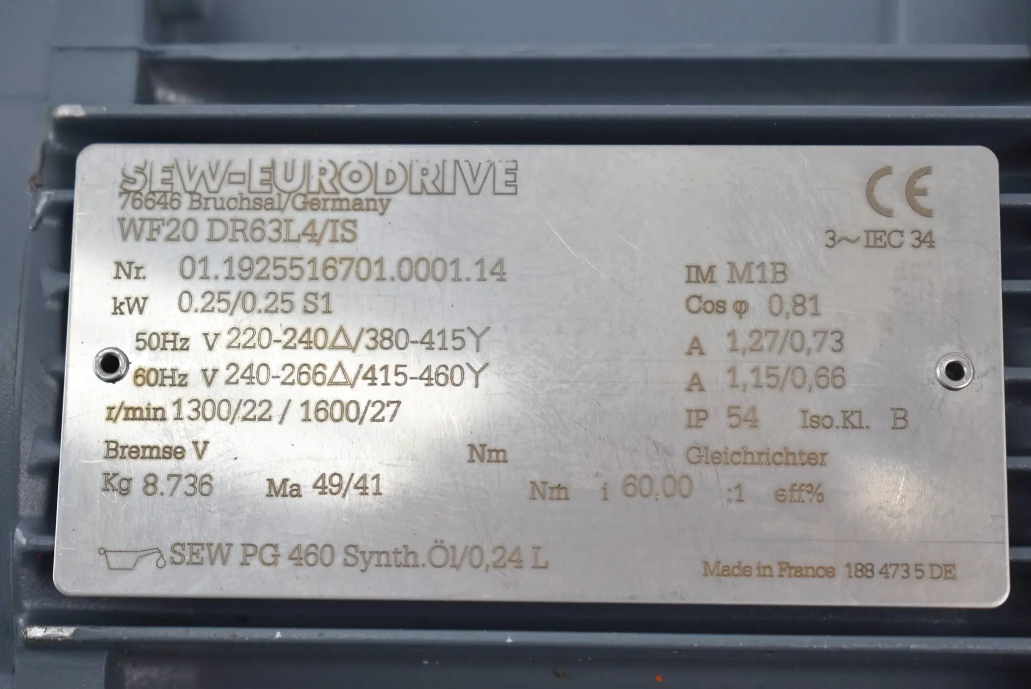 Produktfoto 1 von SEW Eurodrive Getriebemotor WF20 DR63L4/IS ( WF20DR63L4/IS ) 0,25kW