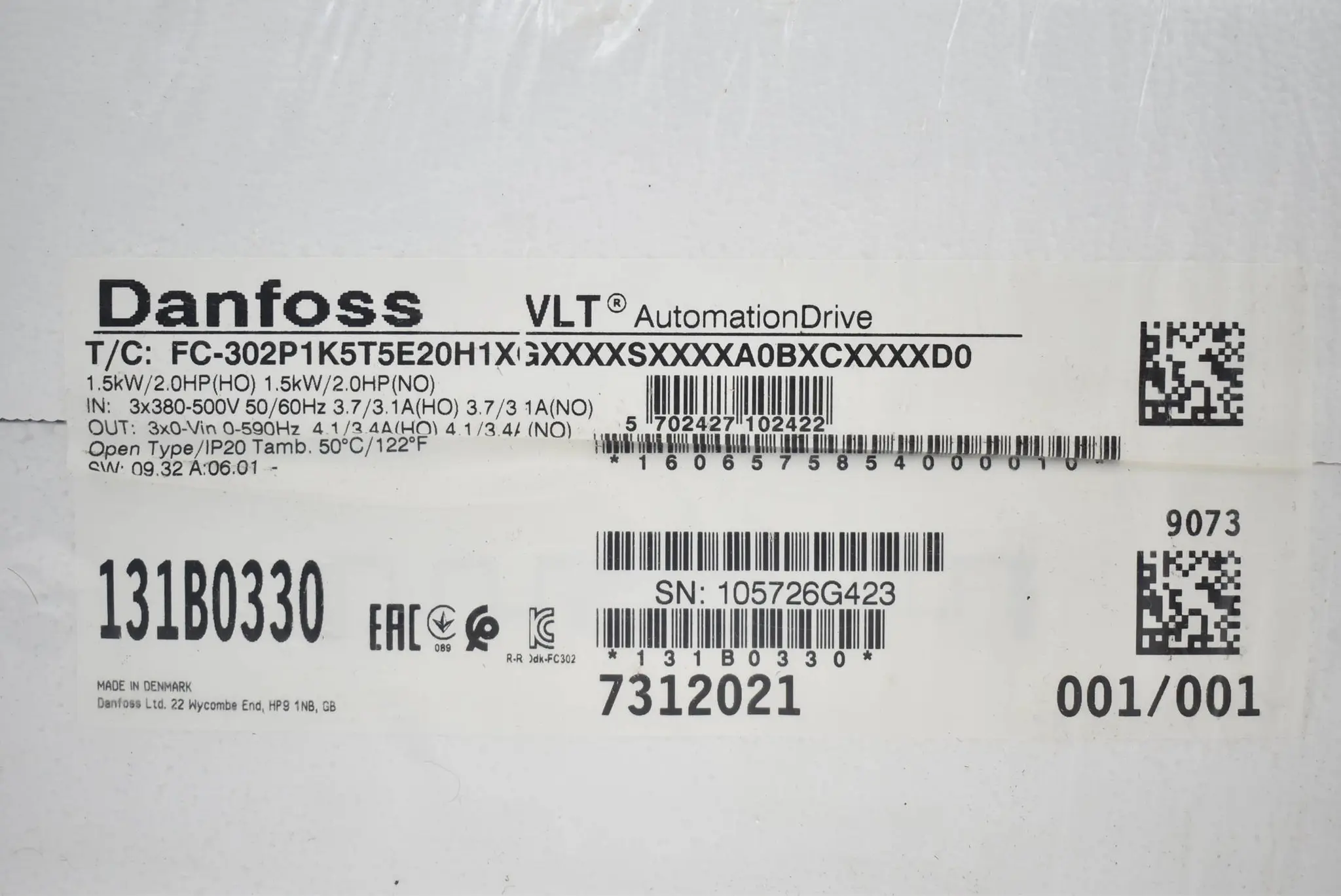 Produktfoto 1 von Danfoss Frequenzumrichter FC-302P1K5T5E20H1XGXXXXSXXXXA0BXCXXXXD0 ( 131B0330 )