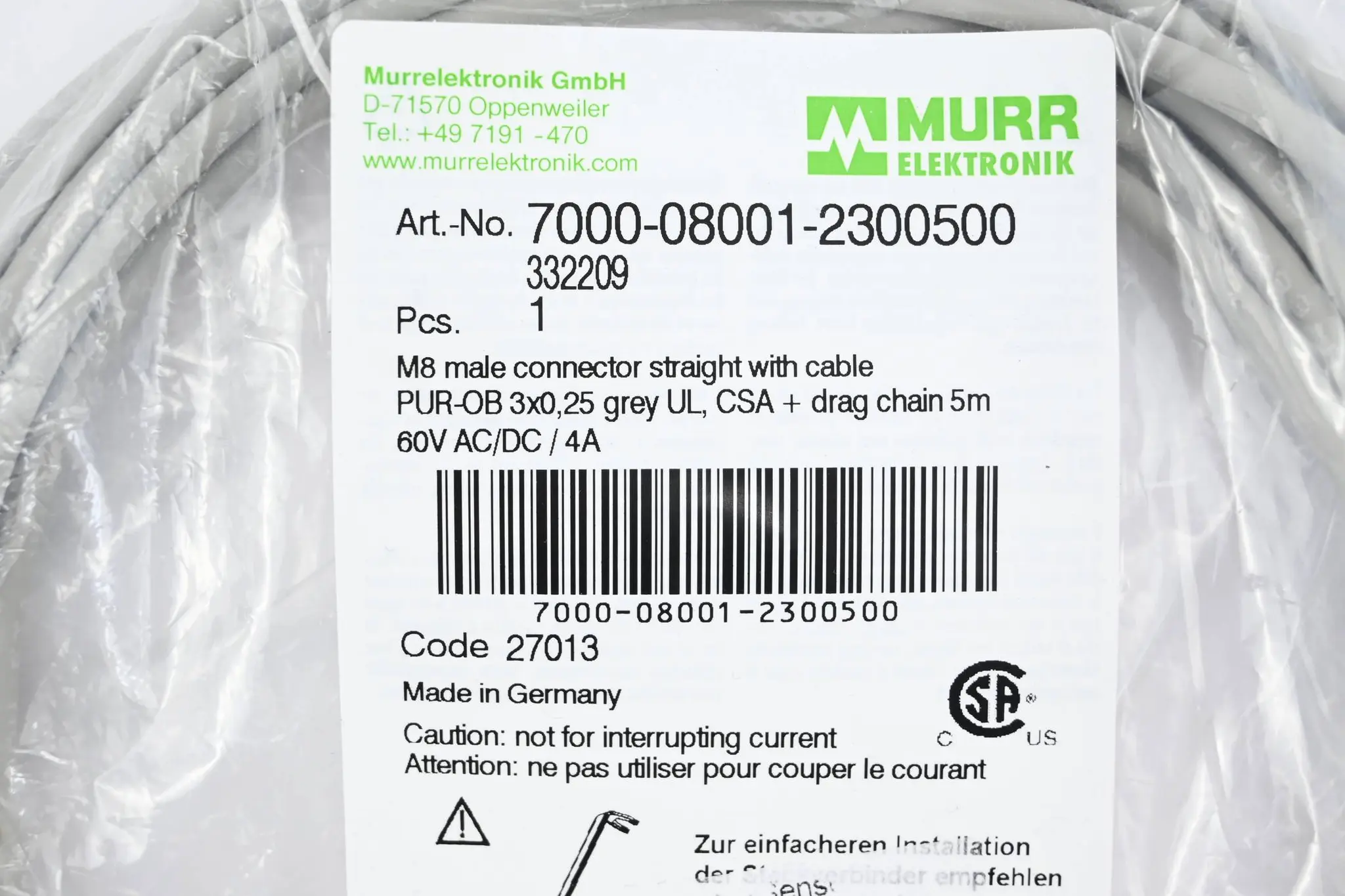 Produktfoto 1 von Murr Elektronik Verbindungskabel M8 ( 7000-08001-2300500 )