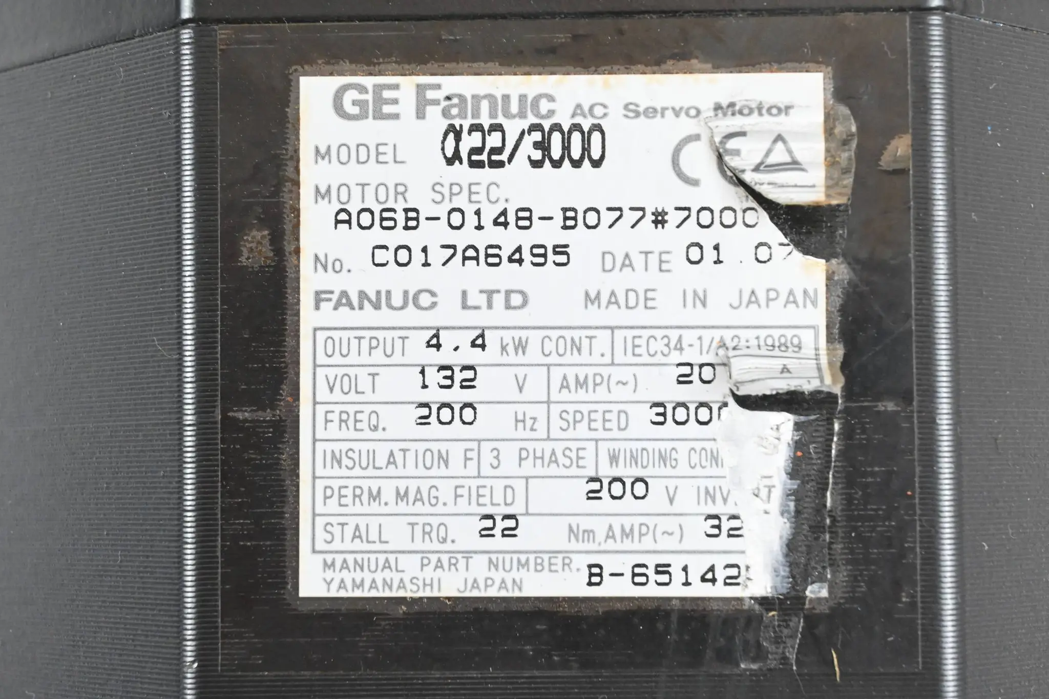 Produktfoto 1 von Fanuc AC Servomotor a22/3000 / A06B-0148-B077#7000