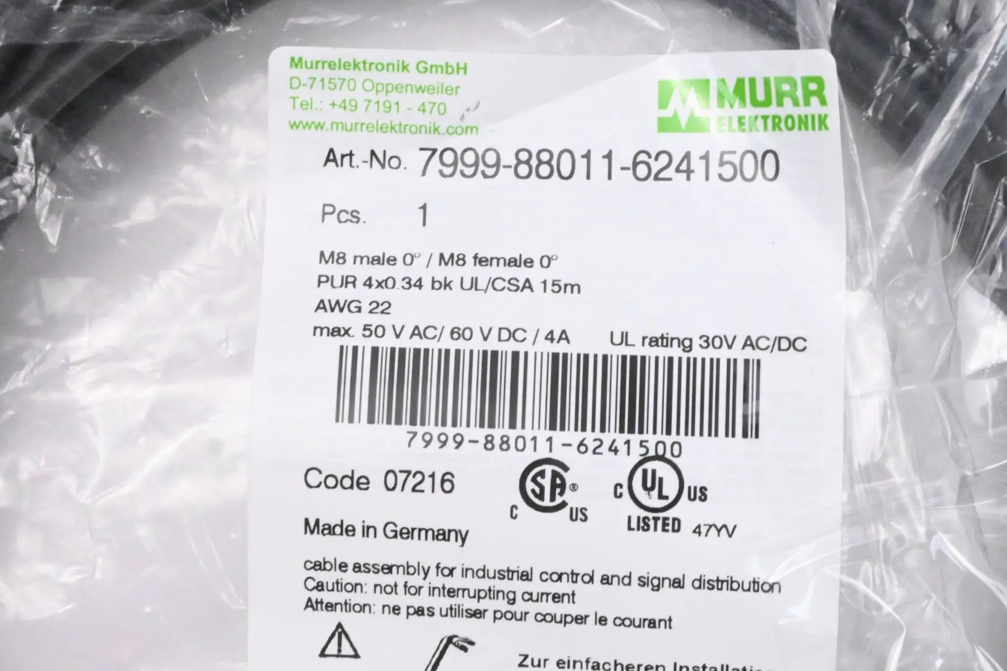 Produktfoto 1 von Murr Elektronik Kabel 7999-88011-6241500 ( 15,0m )