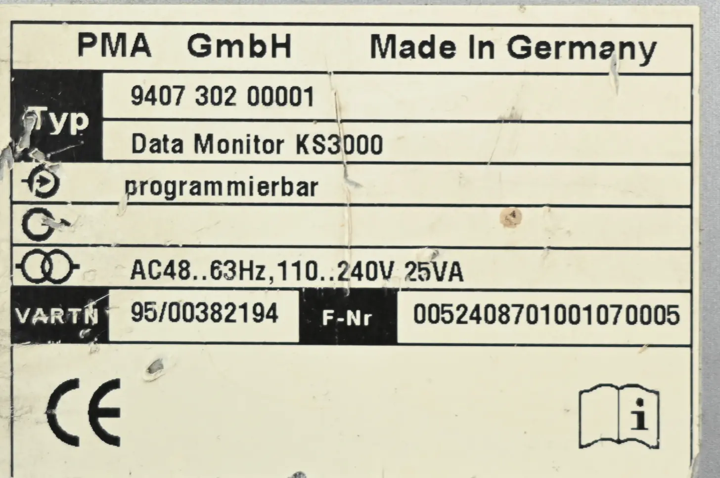 Produktfoto 1 von PMA Data Monitor KS3000 programmierbar 9407 302 00001 ( 940730200001 )