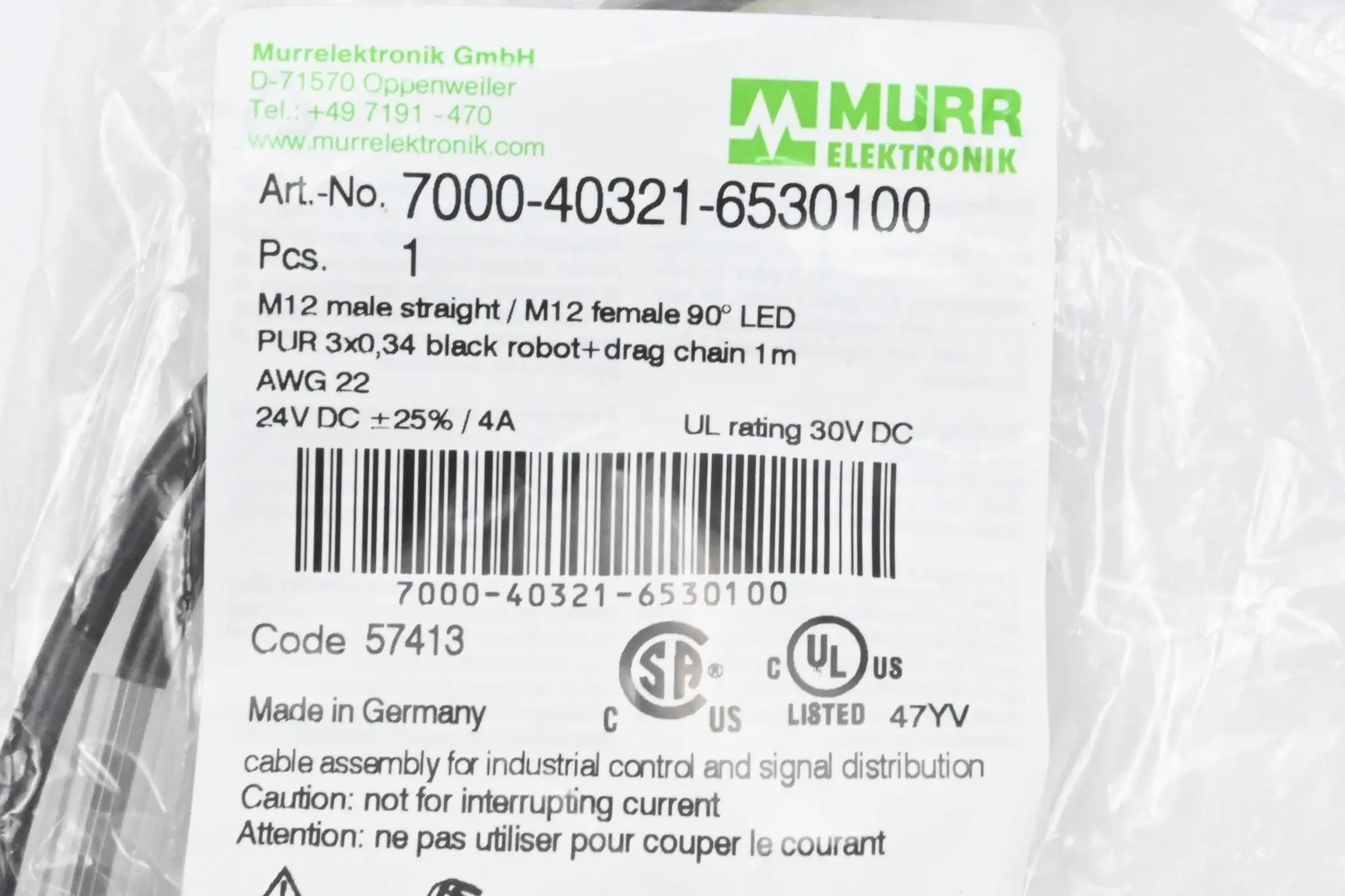 Produktfoto 1 von Murr Elektronik Steckverbinder 7000-40321-6530100 1m