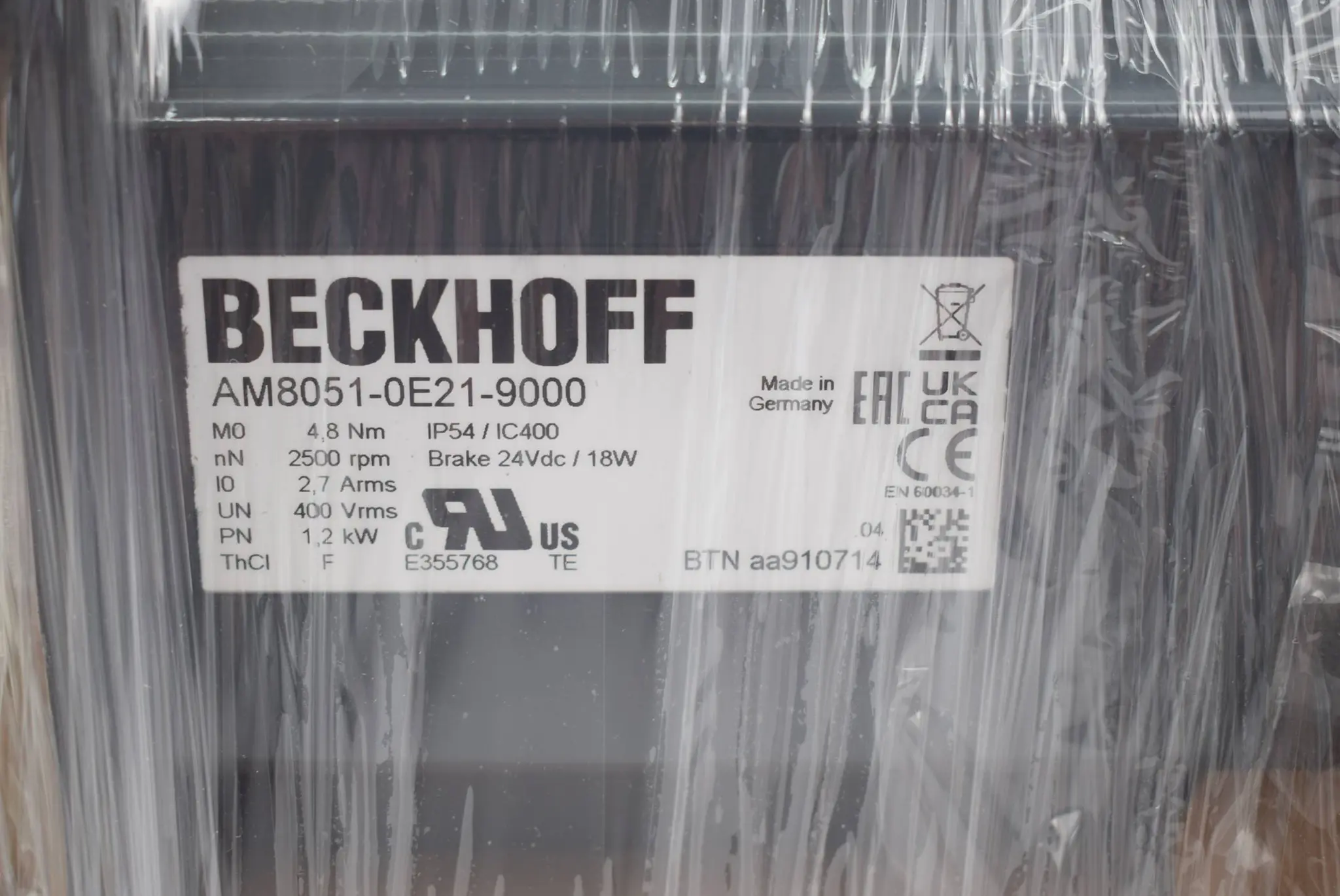 Produktfoto 1 von Beckhoff Servomotor AM8051-0E21-9000 ( 121257 ) 2500rpm 1,2kW