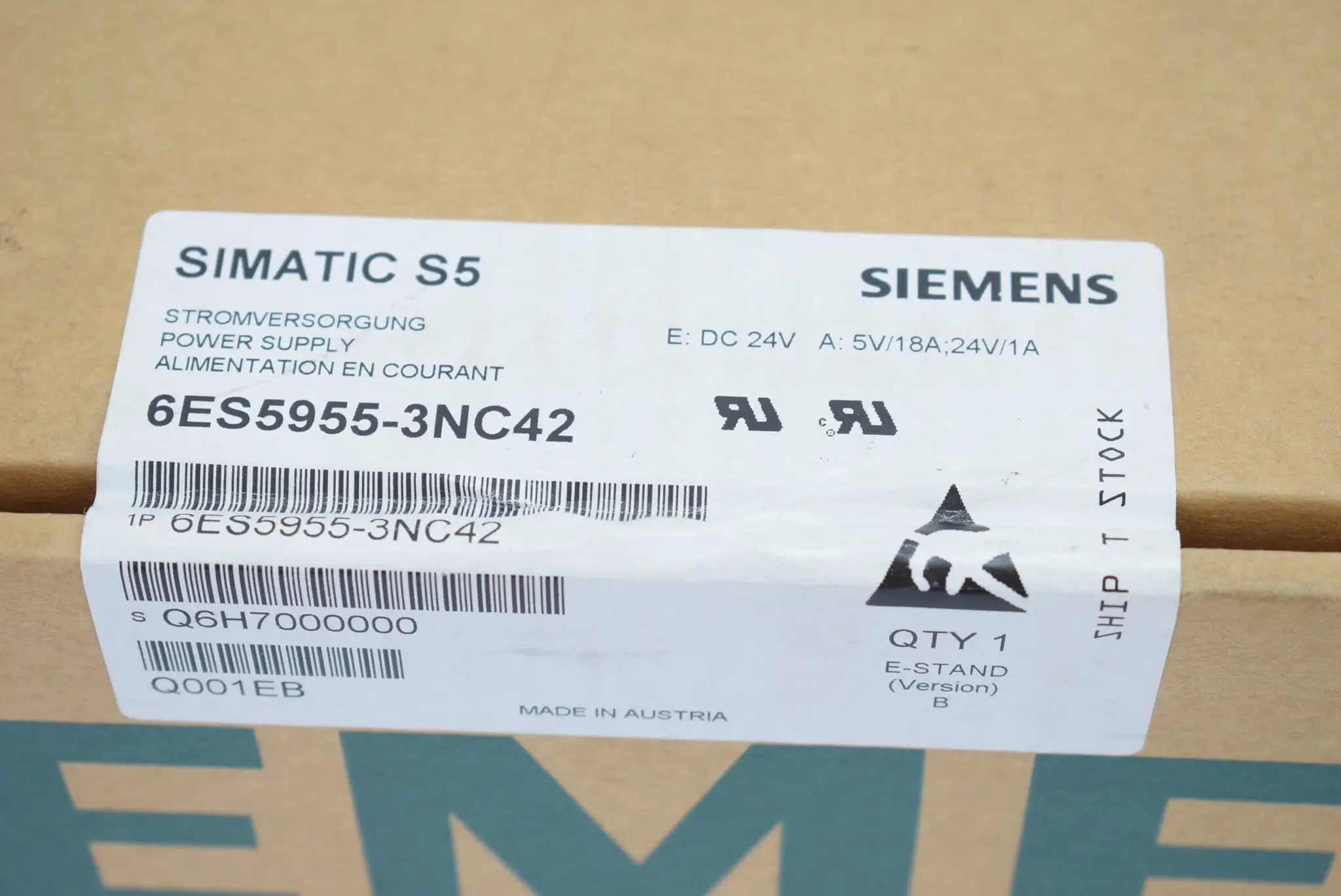Produktfoto 1 von Siemens simatic S5 Stromversorgung 955 ZG 6ES5955-3NC42 ( 6ES5 955-3NC42 ) Ver B