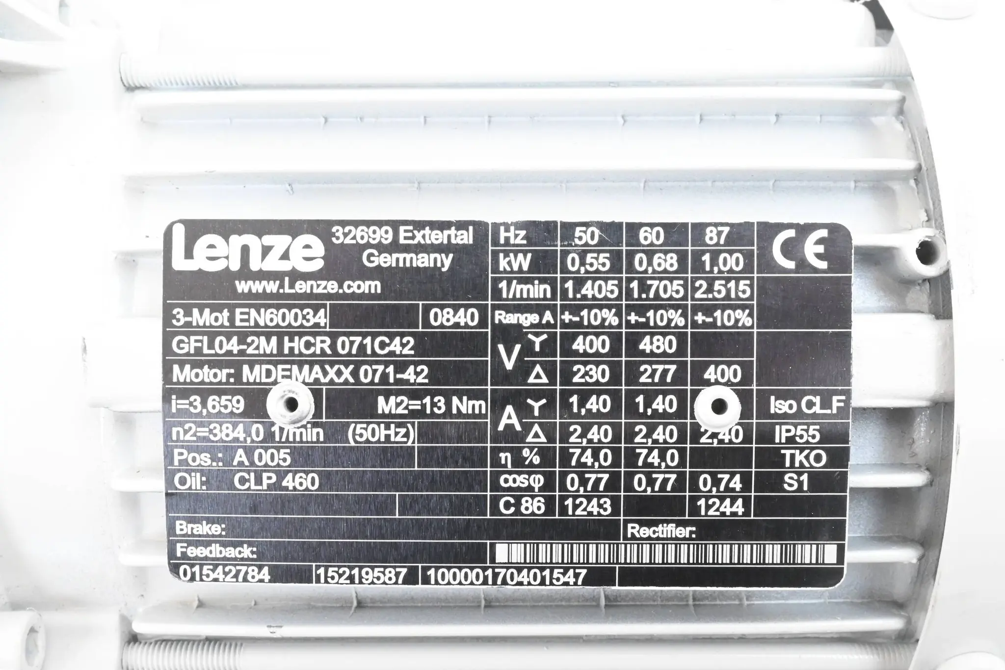 Produktfoto 1 von Lenze Getriebemotor MDEMAXX071-42 inkl. GFL04-2M HCR 071C42