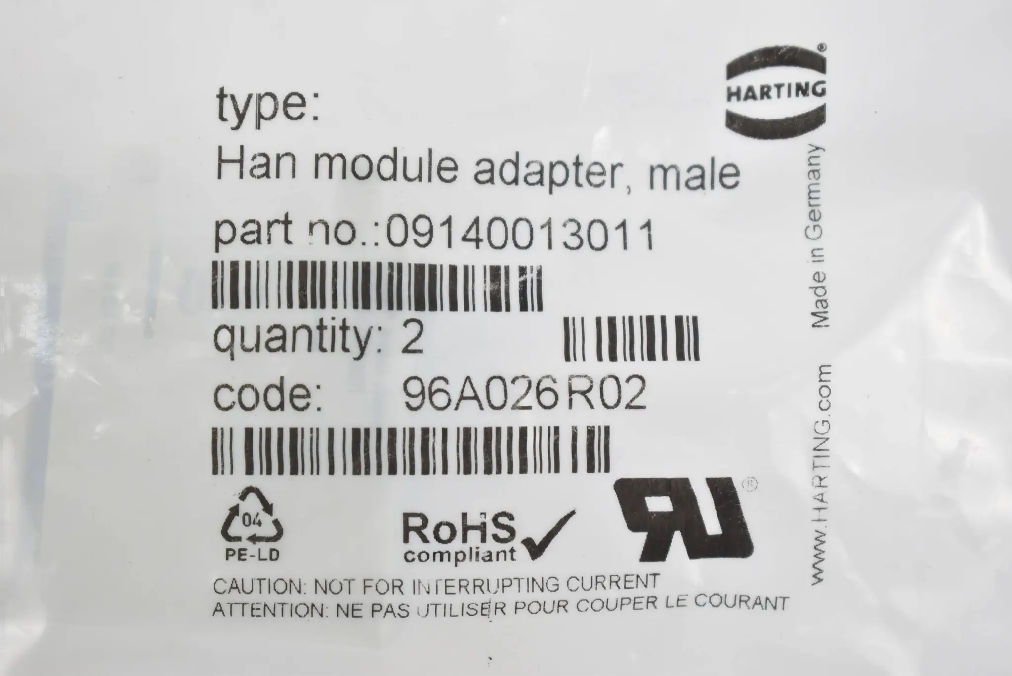 Produktfoto 1 von Harting Han Adapter-Modul male 09140013011