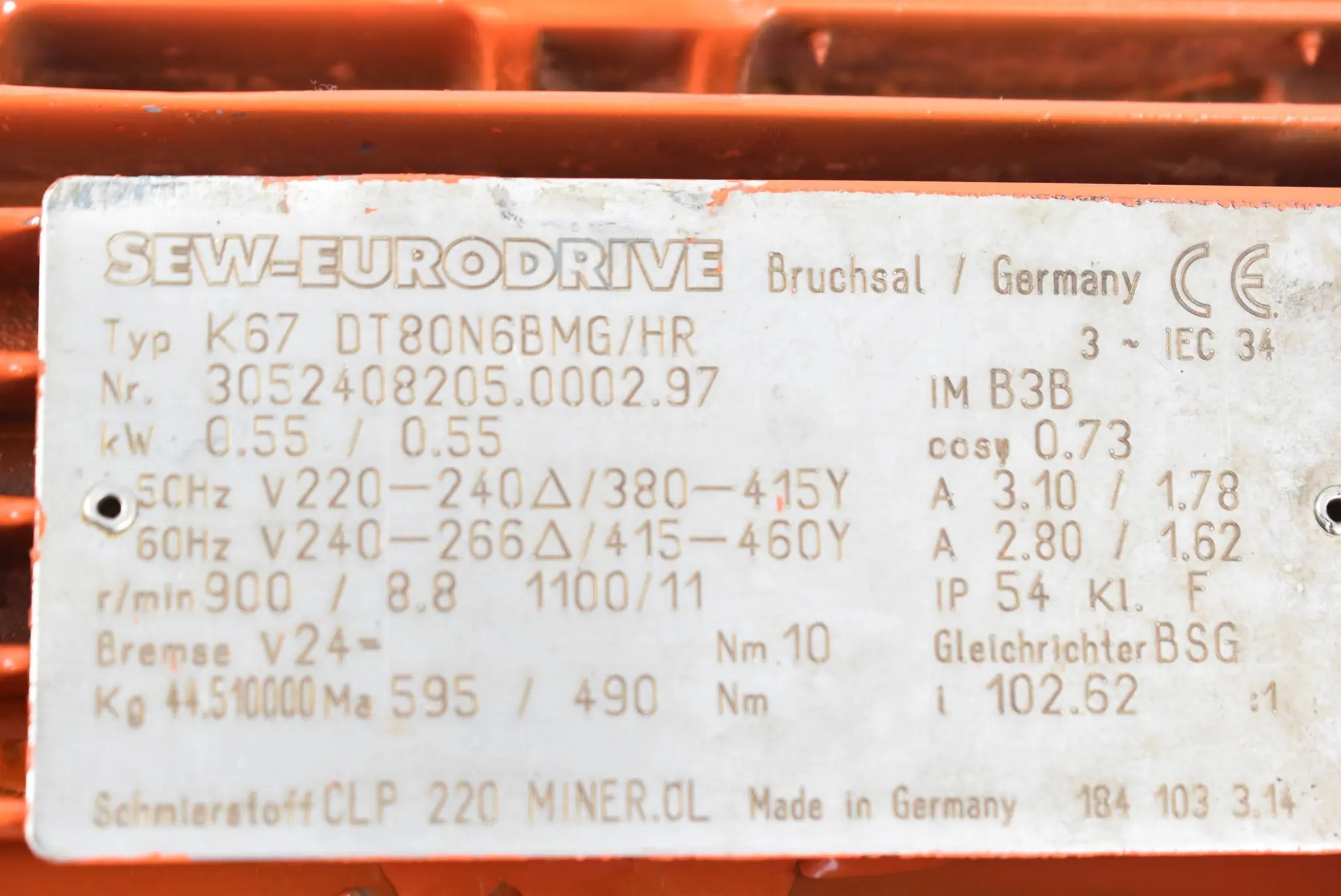 Produktfoto 1 von SEW-Eurodrive 3~ Getriebemotor K67DT80N6BMG/HR ( K67 DT80N6BMG/HR ) 0,55 kW