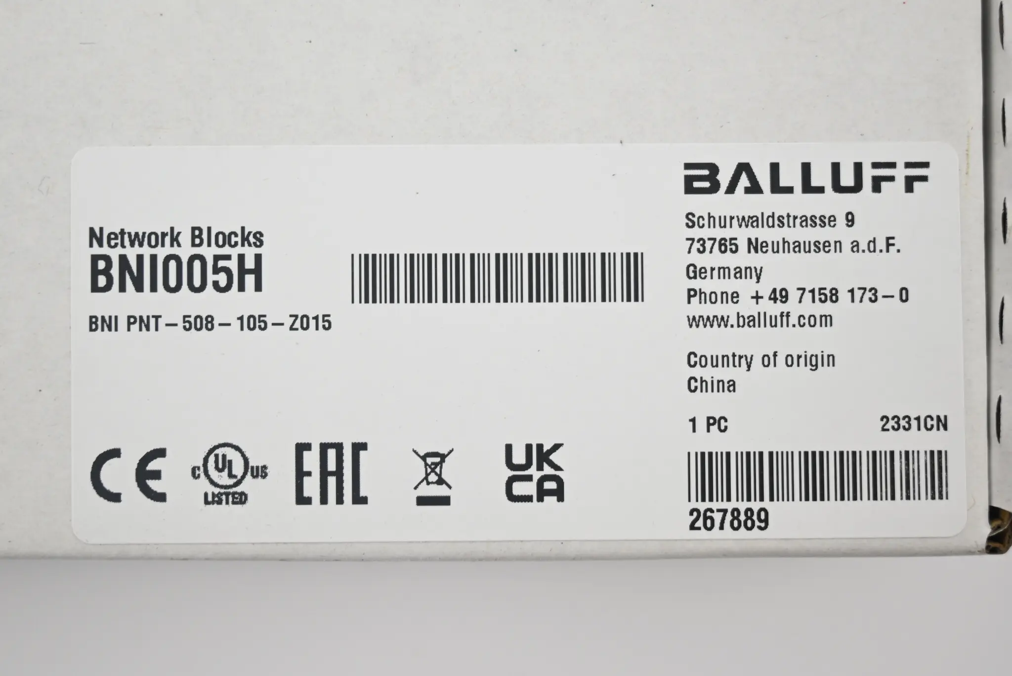 Produktfoto 1 von Balluff BNI005H Network Block BNI PNT-508-105-Z015 ( 267889 )