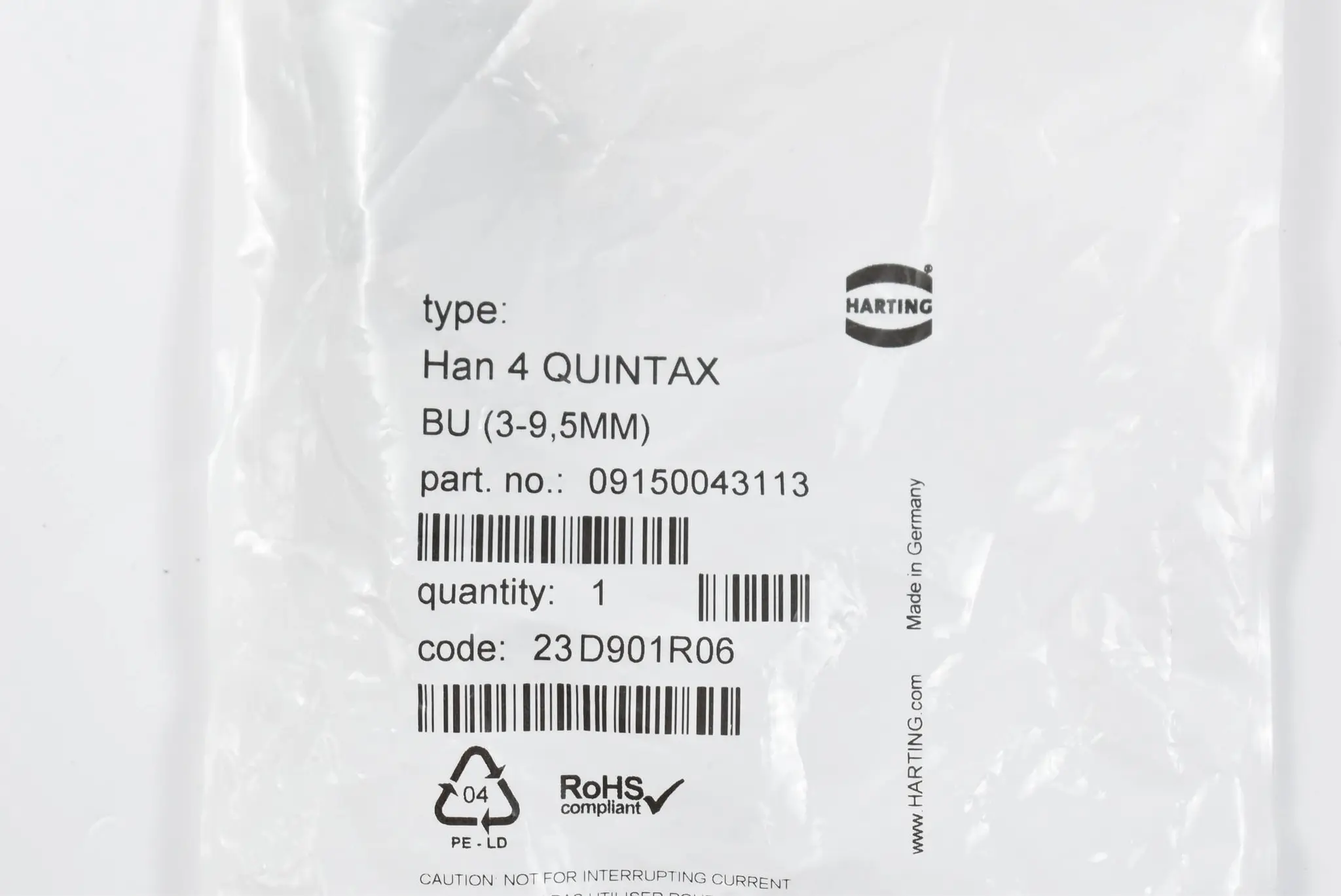 Produktfoto 1 von Harting Steckverbinder HAN 4 Quintax BU (3-9,5mm) 09150043113