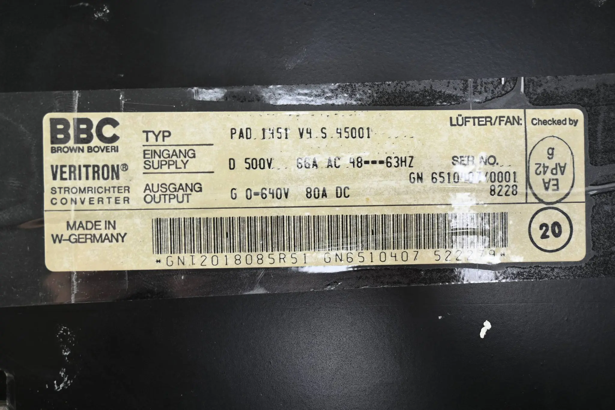 Produktfoto 1 von BBC Veritron Stromrichter PAD 1451 V4 S 45001 ( PAD1451V4S45001 )