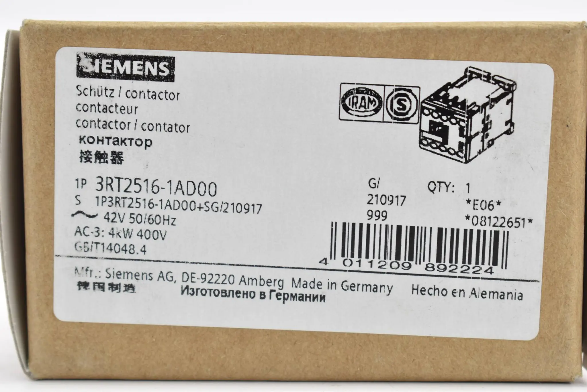 Produktfoto 1 von Siemens sirius Leistungsschütz 3RT2 516-1AD00 ( 3RT2516-1AD00 ) E6