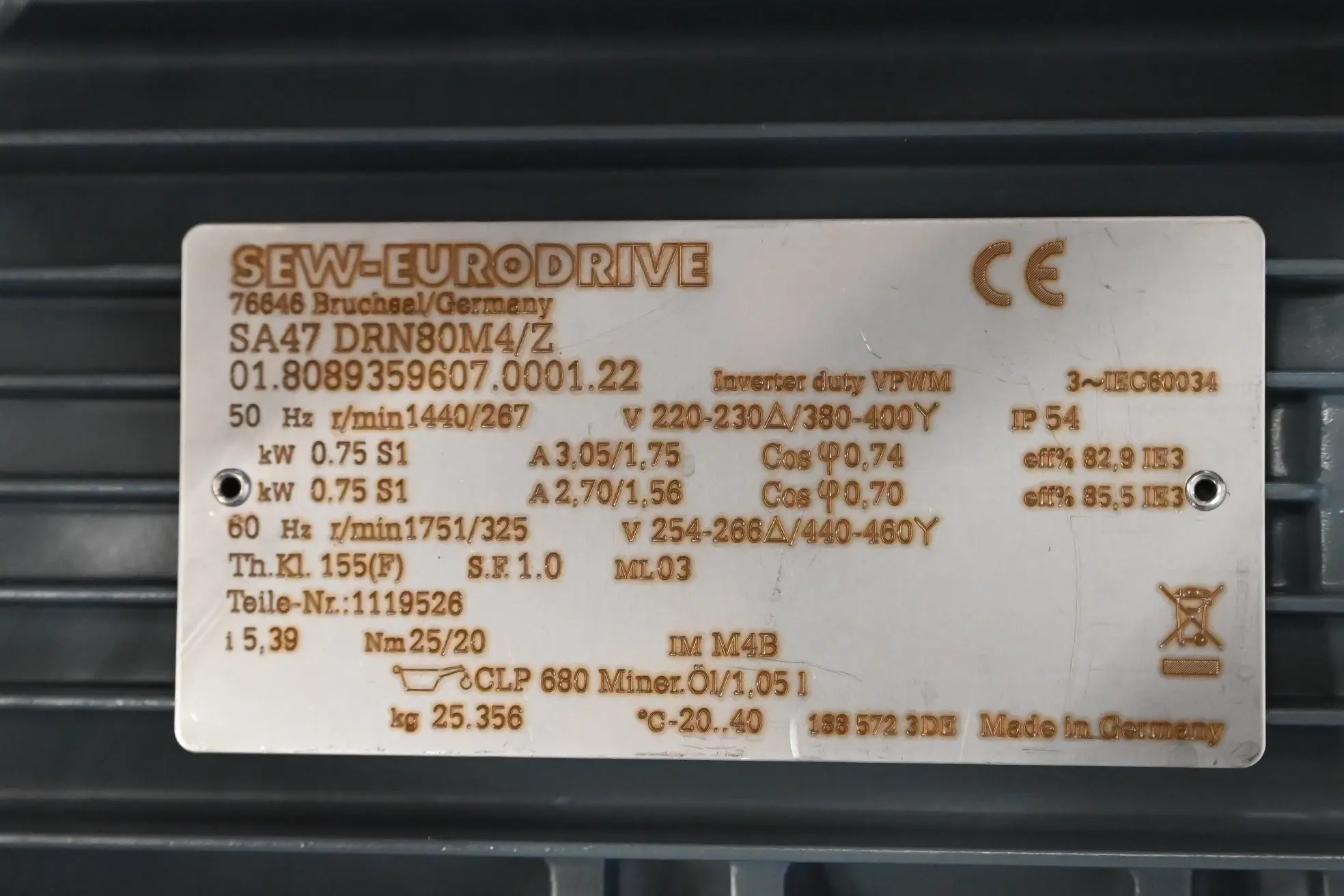 Produktfoto 1 von SEW-Eurodrive Getriebemotor SA47 DRN80M4/Z ( SA47DRN80M4/Z )