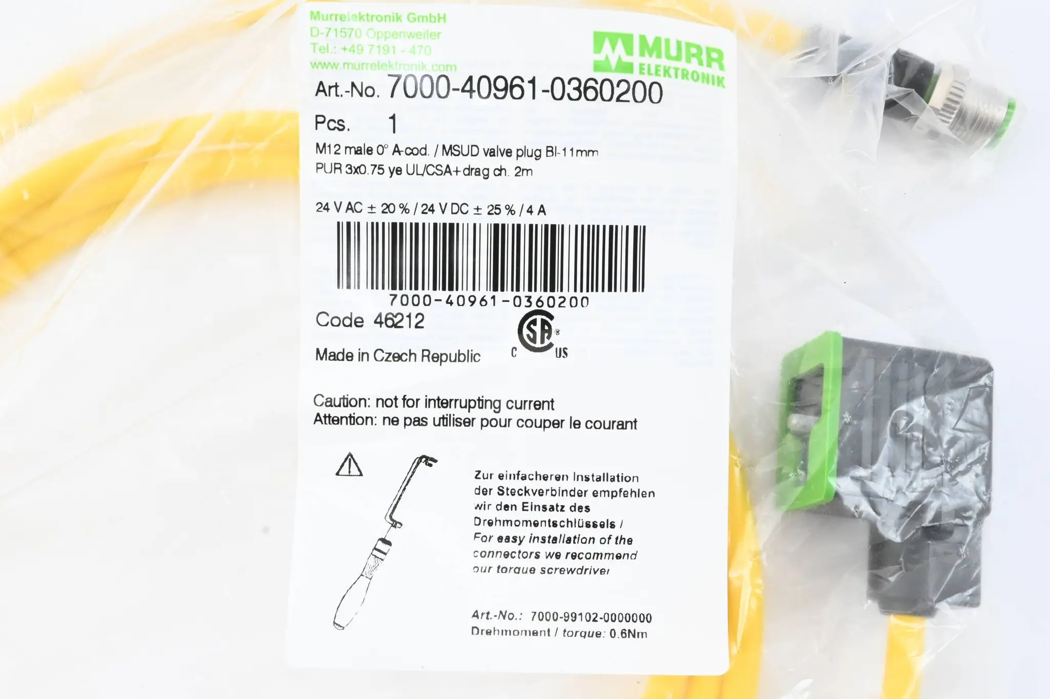 Produktfoto 1 von Murr Kabel M12 St. 0° A-kod. / MSUD Ventilst. BI-11mm( 7000-40961-0360200 ) 2m