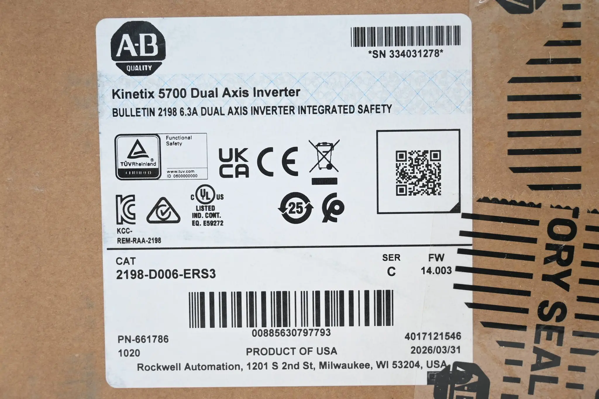 Produktfoto 1 von Allen-Bradley Kinetix 5700 Dual Axis Inverter 2198-D006-ERS3 ( Ser. C )