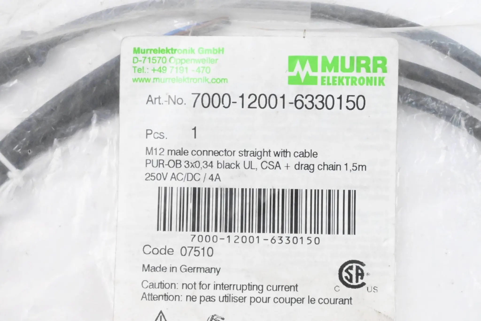 Produktfoto 1 von Murr Elektronik Steckverbinder 7000-12001-6330150 1,5m
