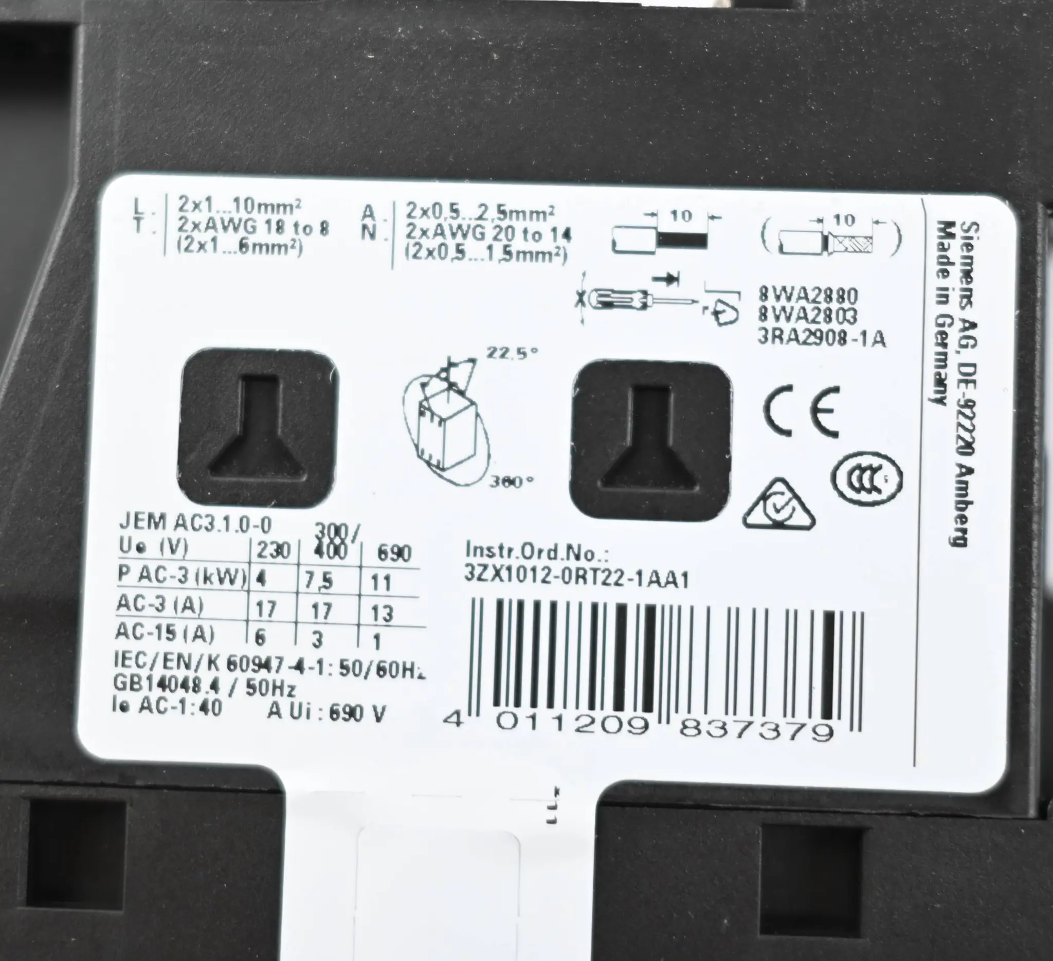 Produktfoto 1 von Siemens Leistungsschütz 3RT2025-2BB44 ( 3RT2 025-2BB44 ) + 3RH2911-2HA11