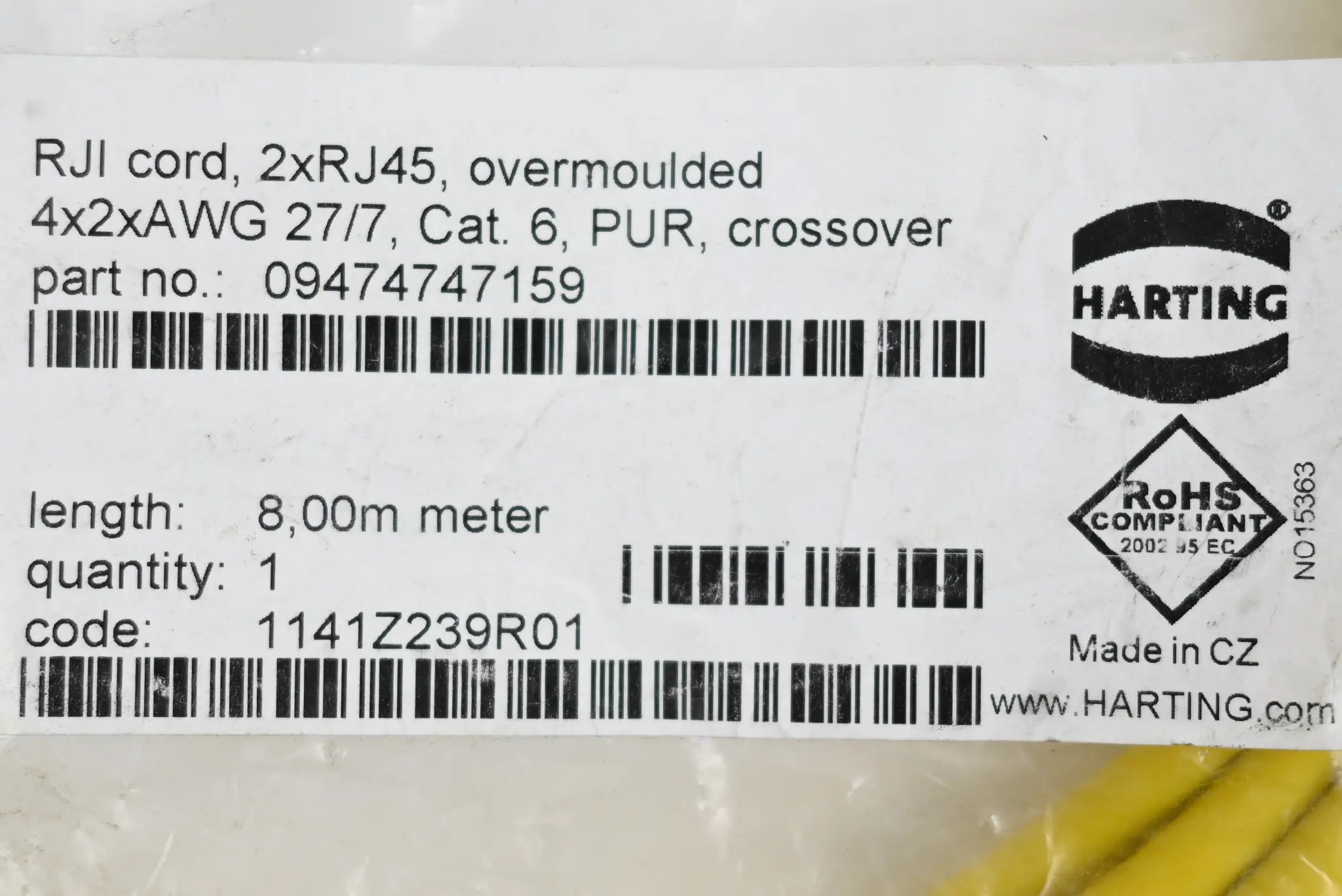 Produktfoto 1 von Harting RJI cord 2xRJ45 Patchkabel 09474747159 ( 8m )