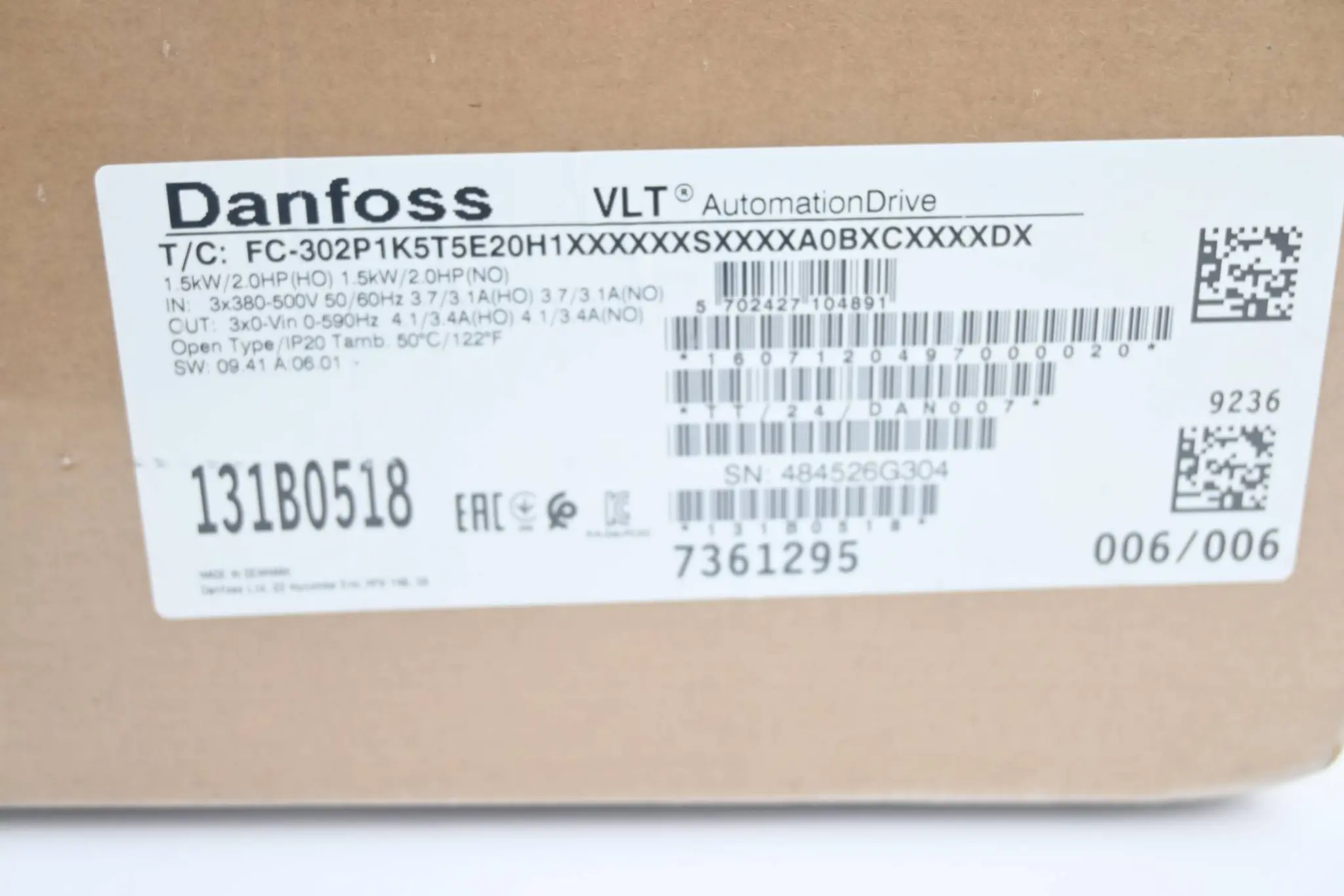 Produktfoto 1 von Danfoss VLT Automation Drive FC-302P1K5T5E20H1 ( 131B0518 )