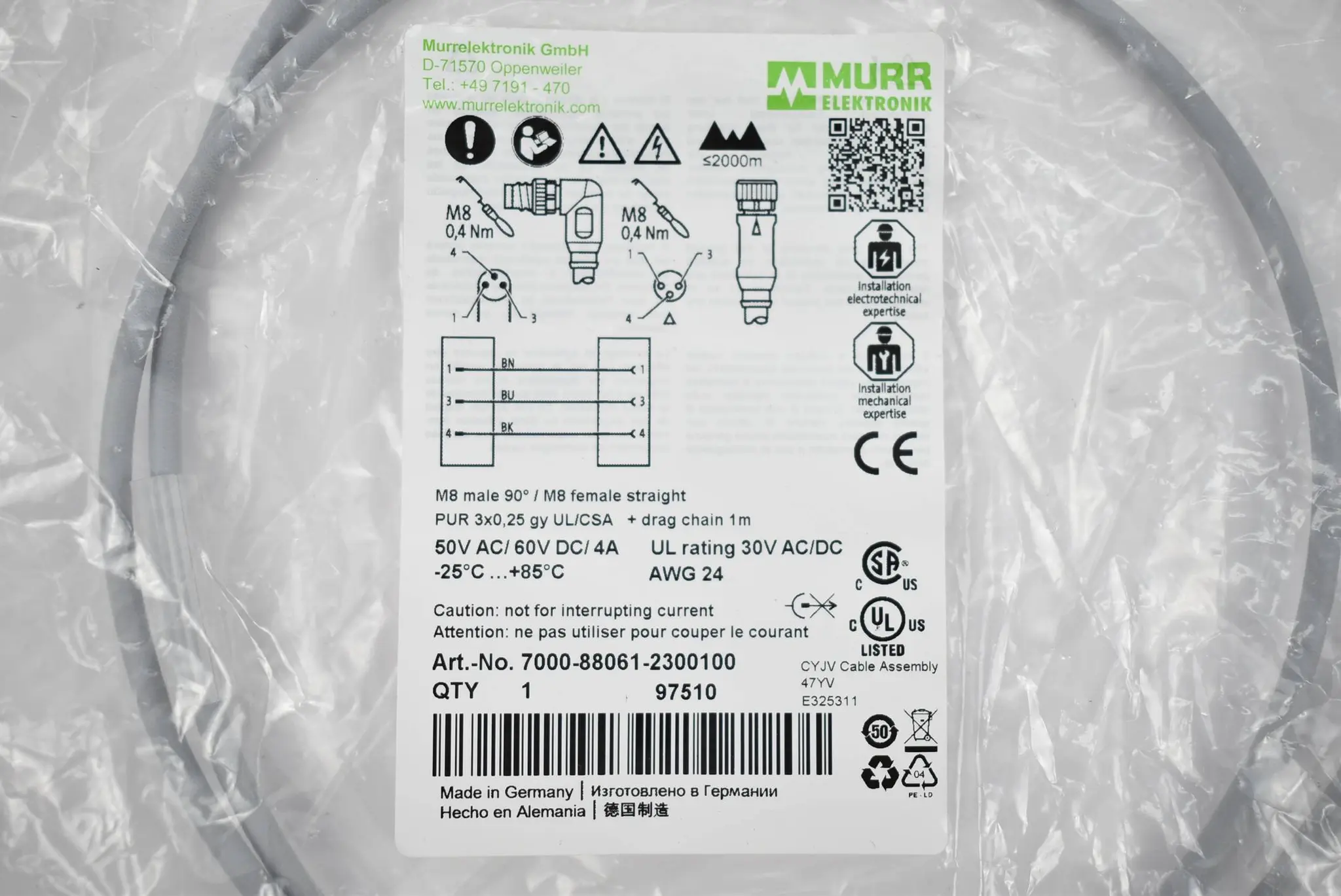 Produktfoto 1 von Murr Elektronik Stecker 90° Buchse gerade 7000-88061-2300100