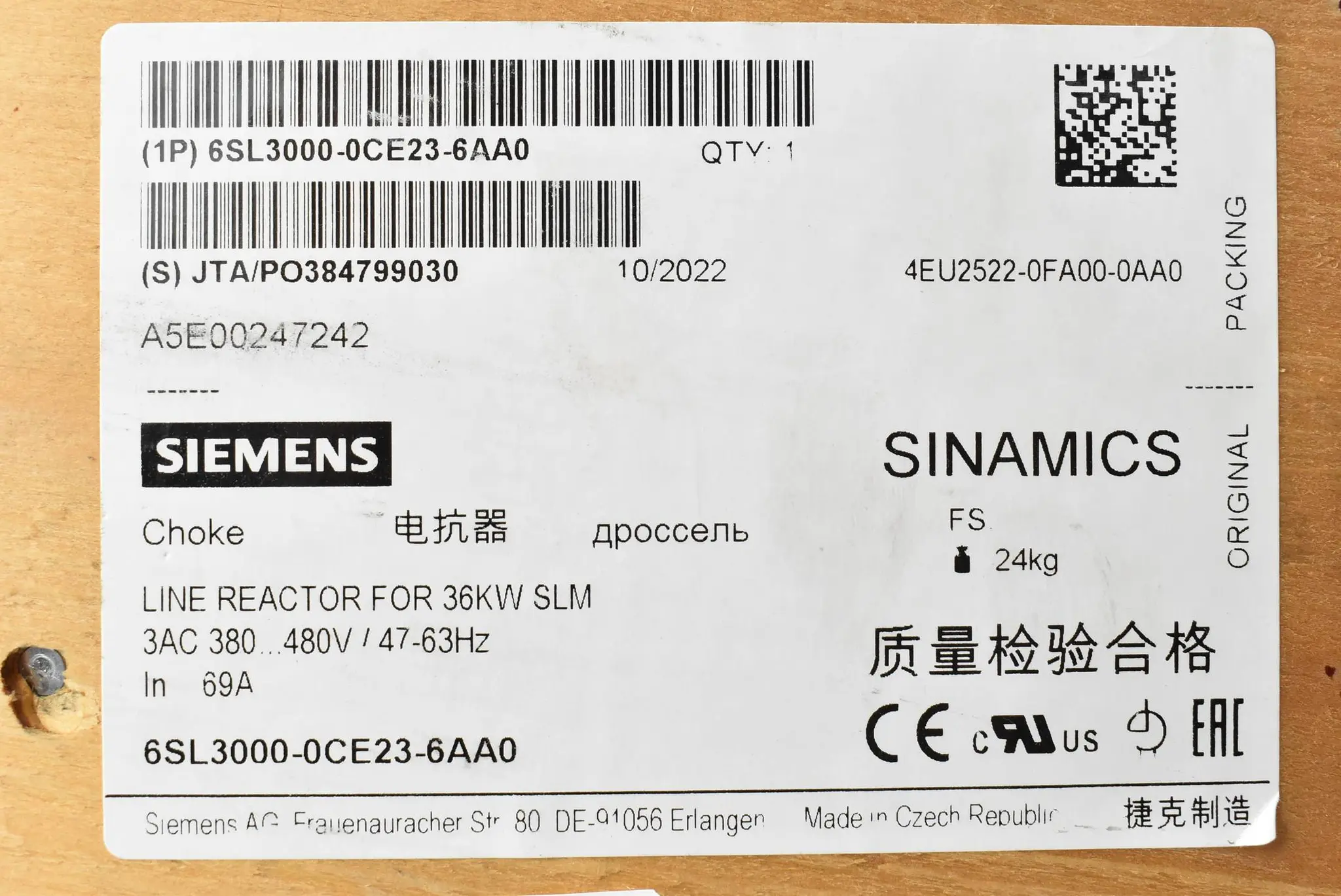 Produktfoto 1 von Siemens Sinamics Netzdrossel f. 36 kW 6SL3000-0CE23-6AA0 ( 6SL3 000-0CE23-6AA0 )