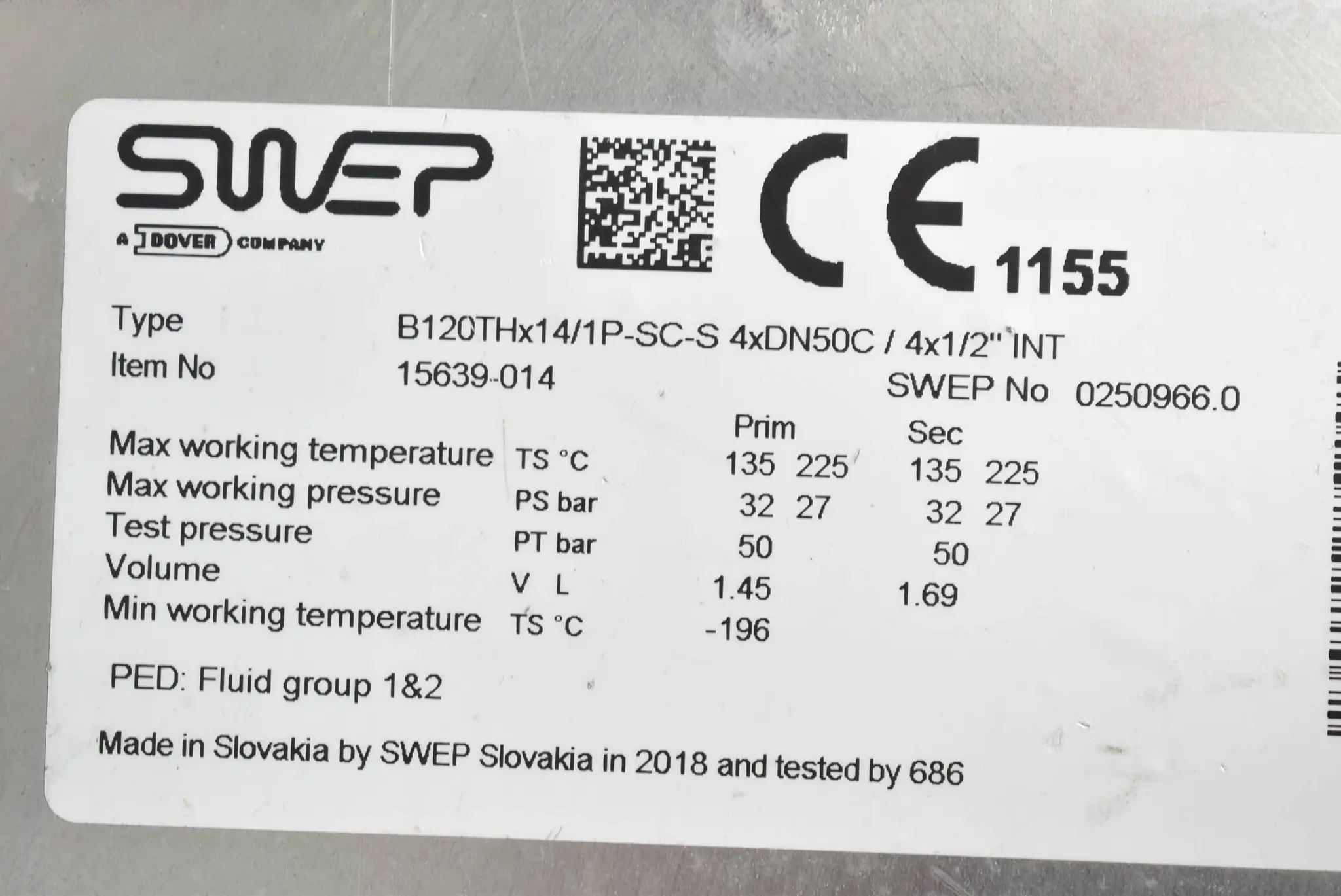 Swep Plattenwärmetauscher B120THx14/1P-SC-S 4xDN50C / 4x1/2"INT ( 15639-014 )