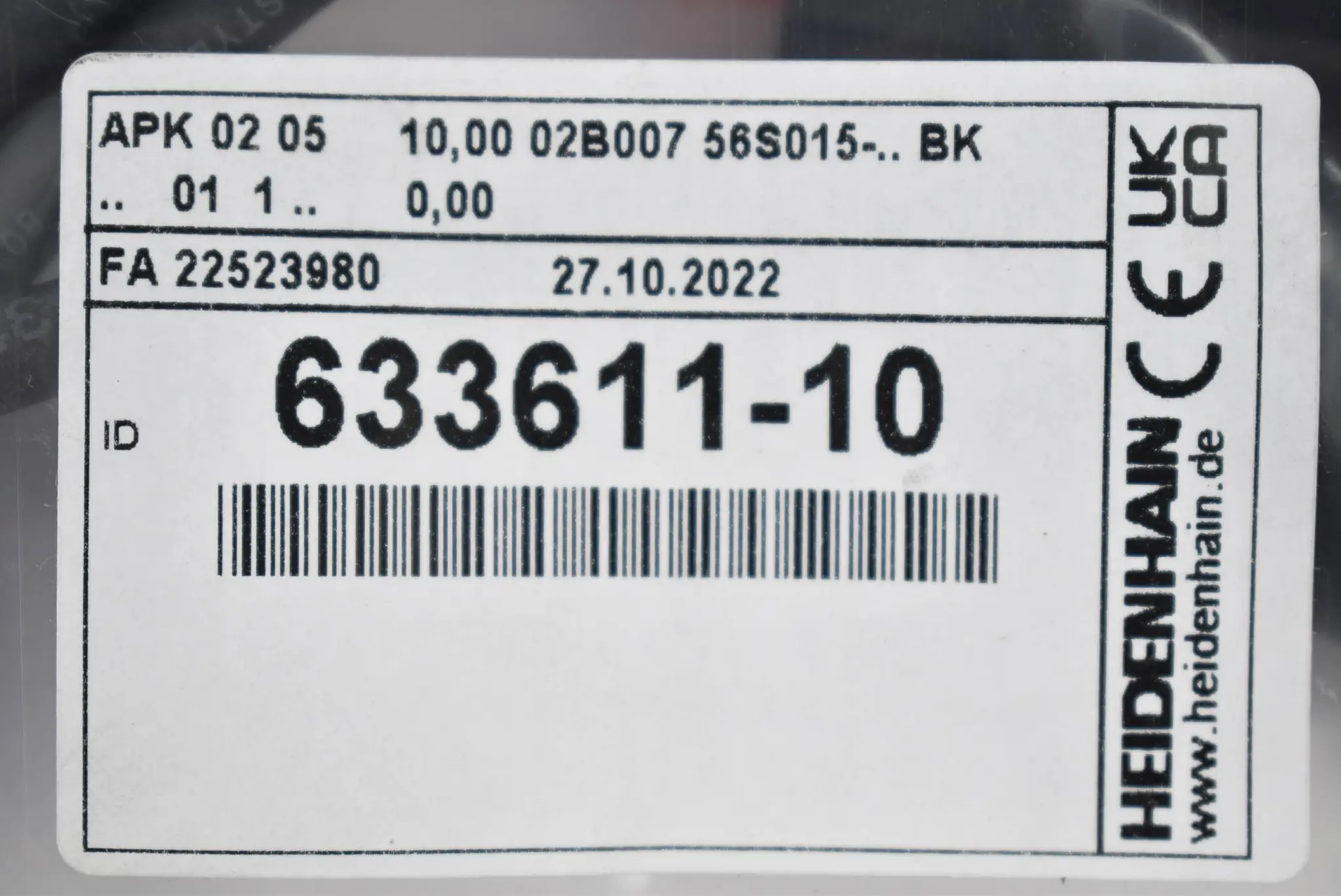 Produktfoto 1 von Heidenhain APK 02 05 10,00 02B007 56S015-.. BK .. 01 1 .. 0,00 ( 633611-10 )