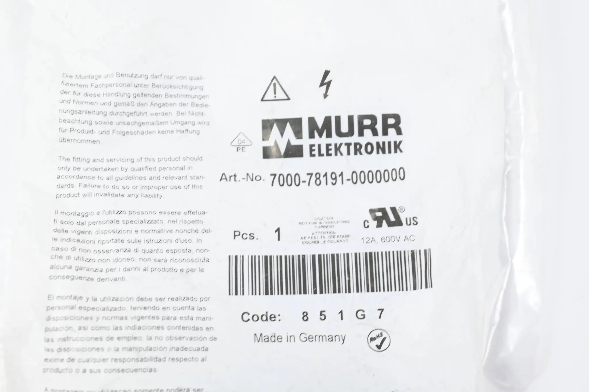 Produktfoto 1 von Murr Elektronik 7/8'' Bu. 0° Schraubklemmanschluss ( 7000-78191-0000000 )