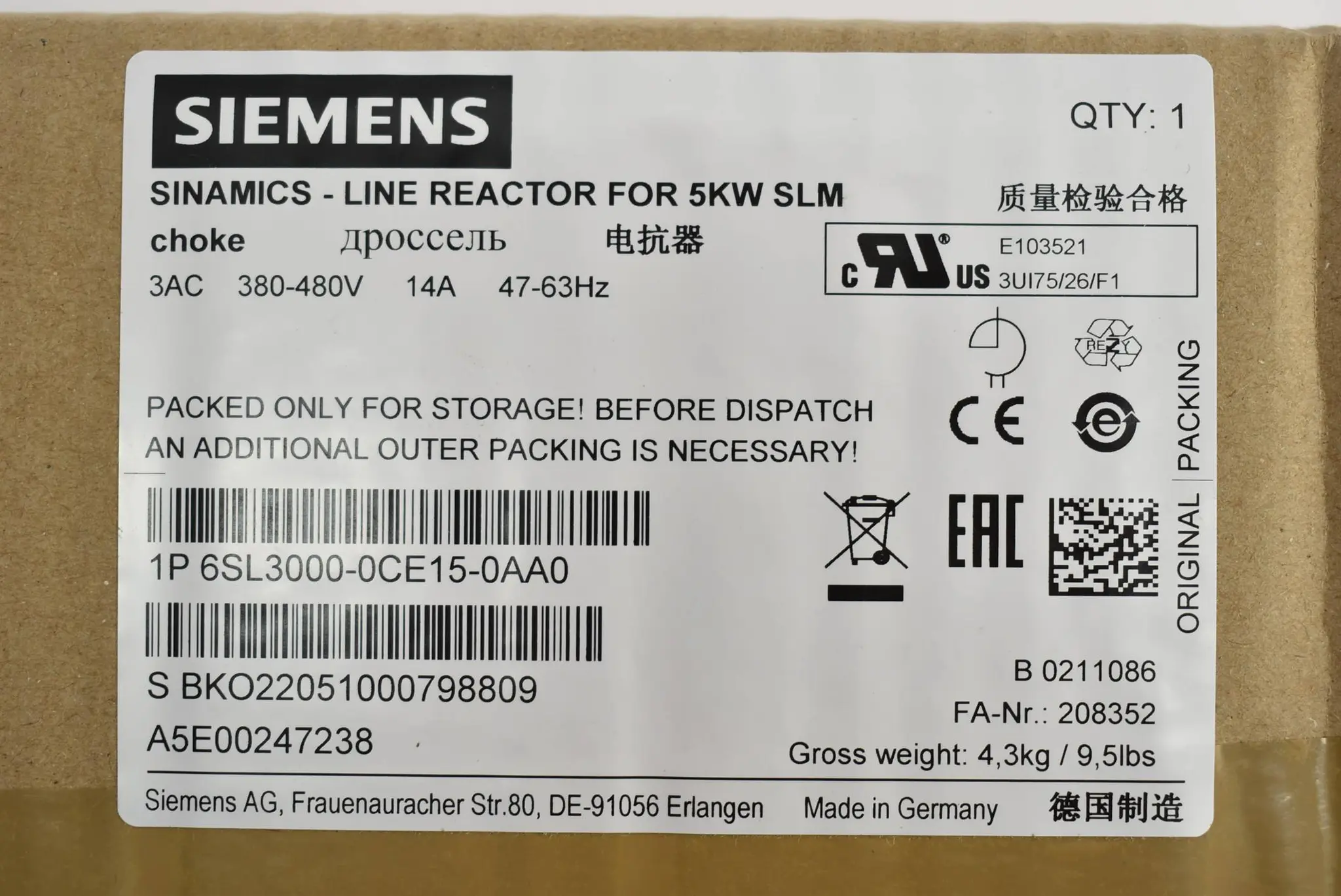 Produktfoto 1 von Siemens sinamics Netzdrossel 5 kW SLM 6SL3 000-0CE15-0AA0 ( 6SL3000-0CE15-0AA0 )