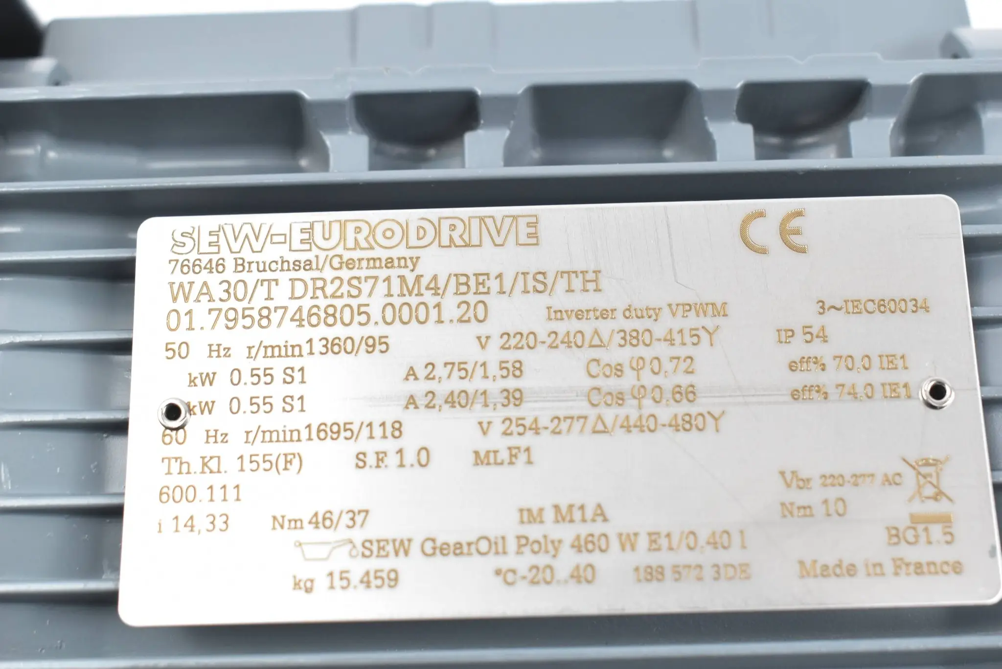Produktfoto 1 von SEW Eurodrive Getriebemotor WA30/T DR2S71M4/BE1/IS/TH