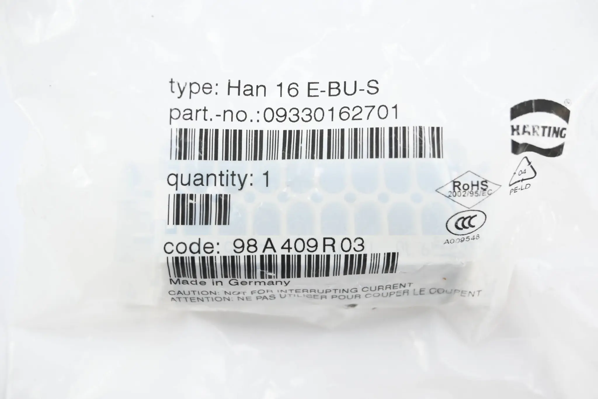 Produktfoto 1 von Harting Buchseneinsatz Han 16 E-BU-S ( 09330162701 )