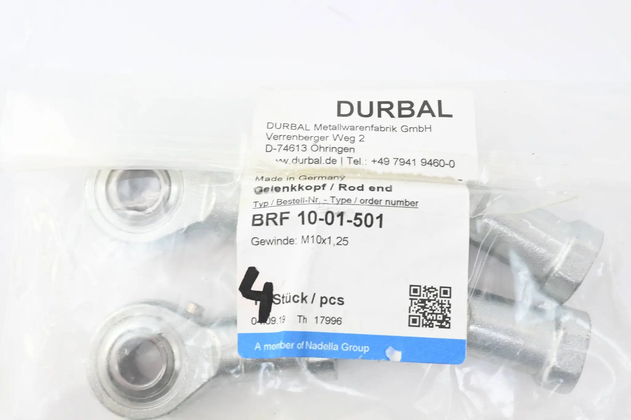 Produktfoto 1 von Durbal Gelenkkopf BRF 10-01-501 ( 4 STÜCK ) M10x1,25