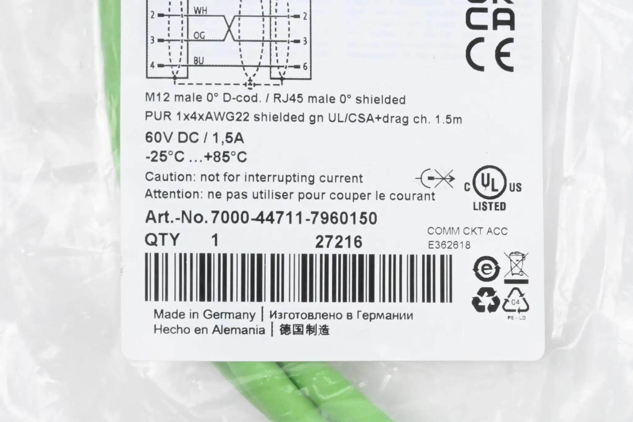 Produktfoto 1 von Murr Elektronik Verbindungskabel 7000-44711-7960150 1,5m