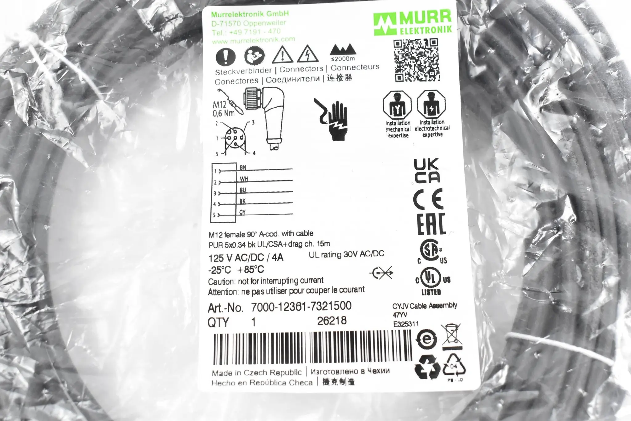 Produktfoto 1 von Murr Elektronik Steckverbindung / Verbindungskabel 7000-12361-7321500 ( 15m )