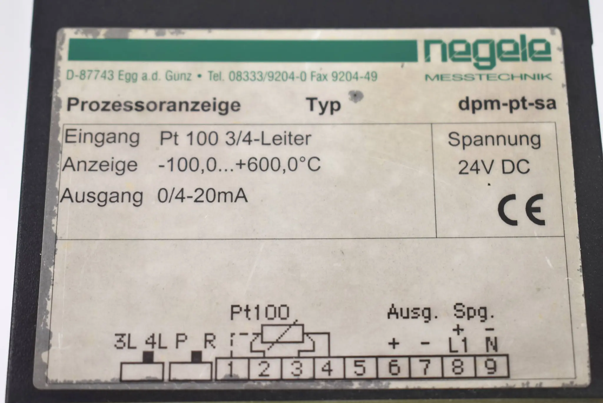 Produktfoto 1 von Negele Prozessoranzei​ge 230V AC Pt100 3/4-Leiter 0/4-20mA dpm-pt-sa