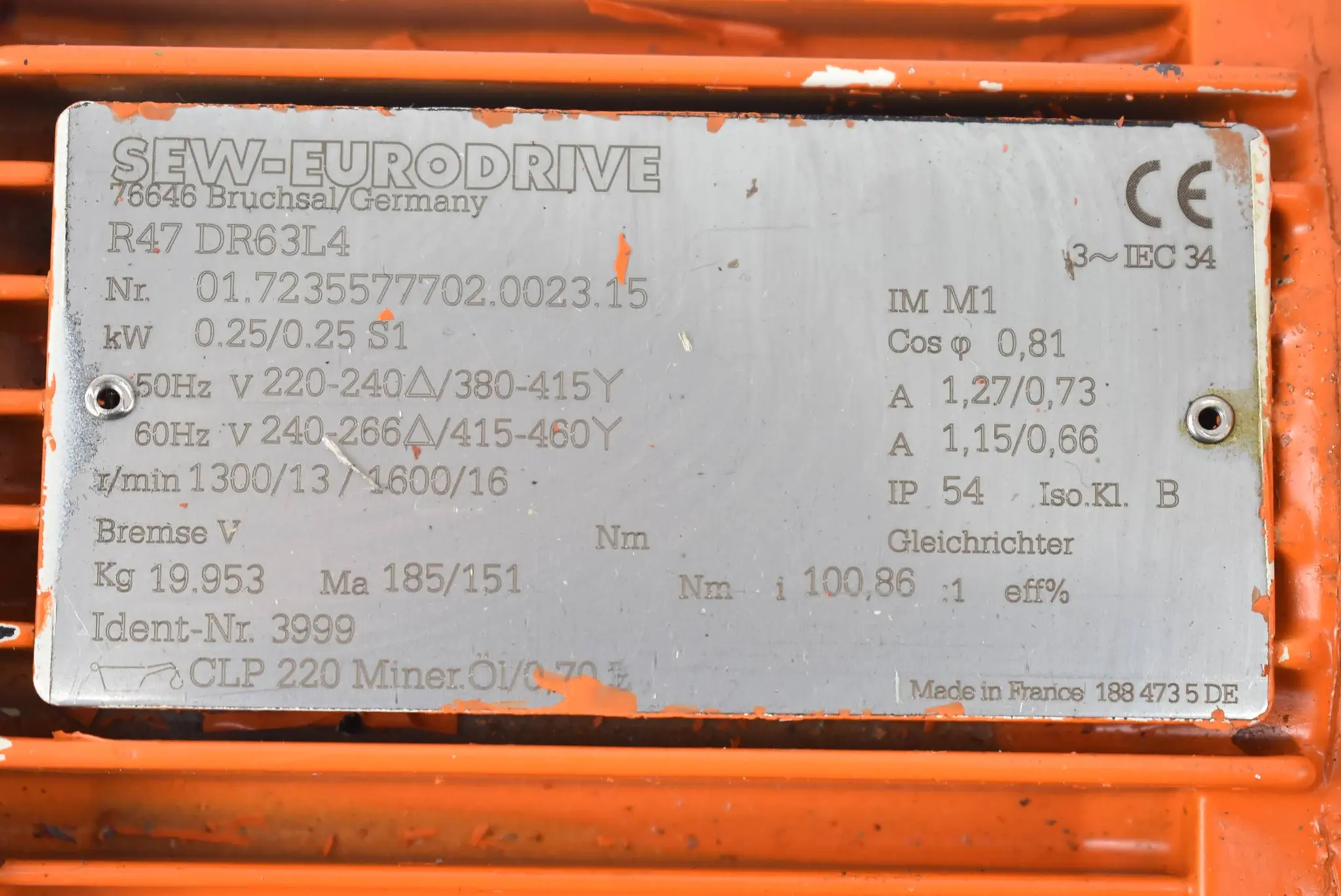 Produktfoto 1 von SEW Eurodrive Getriebemotor R47 DR63L4 ( 1300-1600r/min. 0,25kW )