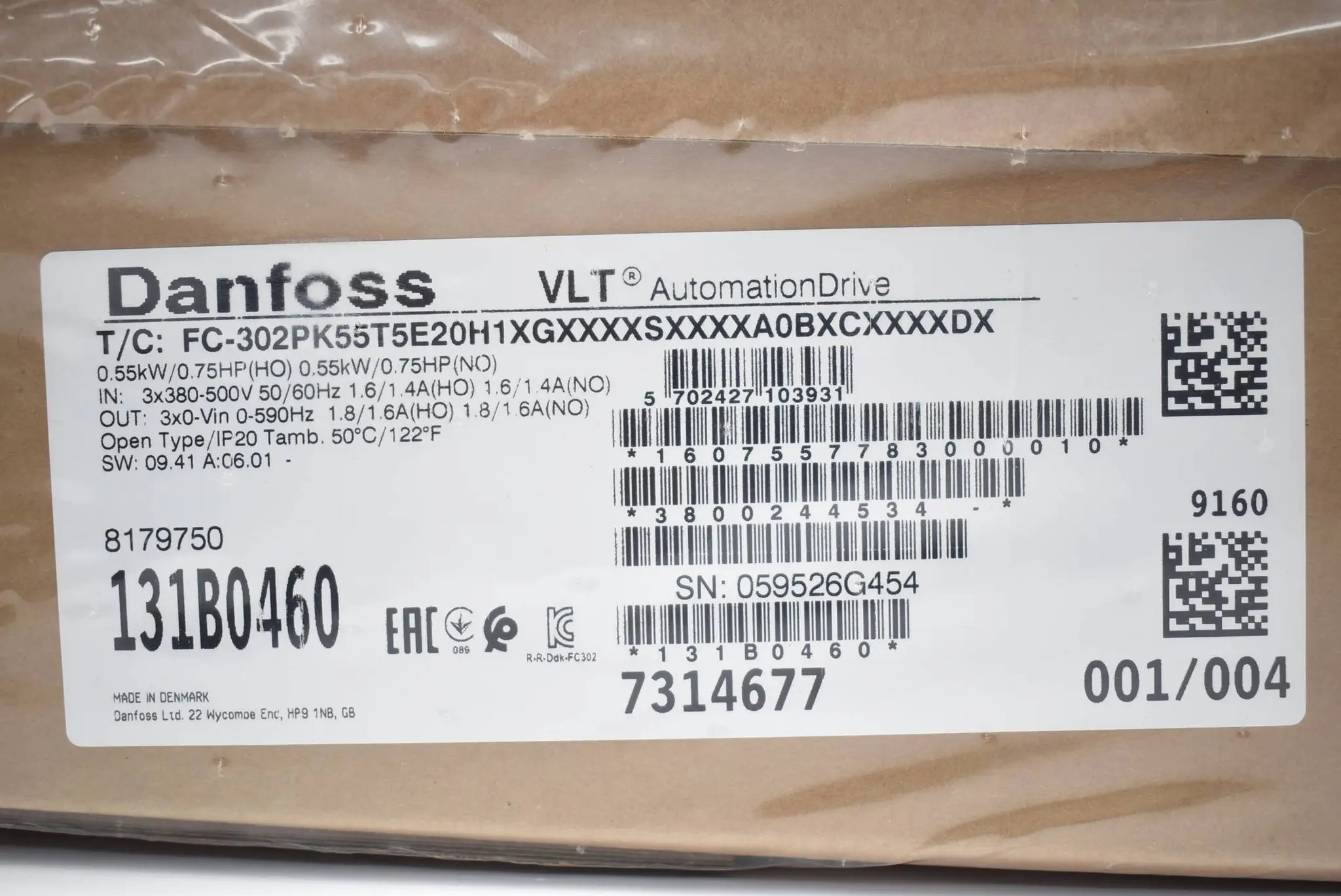 Produktfoto 1 von Danfoss VLT FC-302PK55T5E20H1XGXXXXSXXXXA0BXCXXXXDX ( 131B0460 )