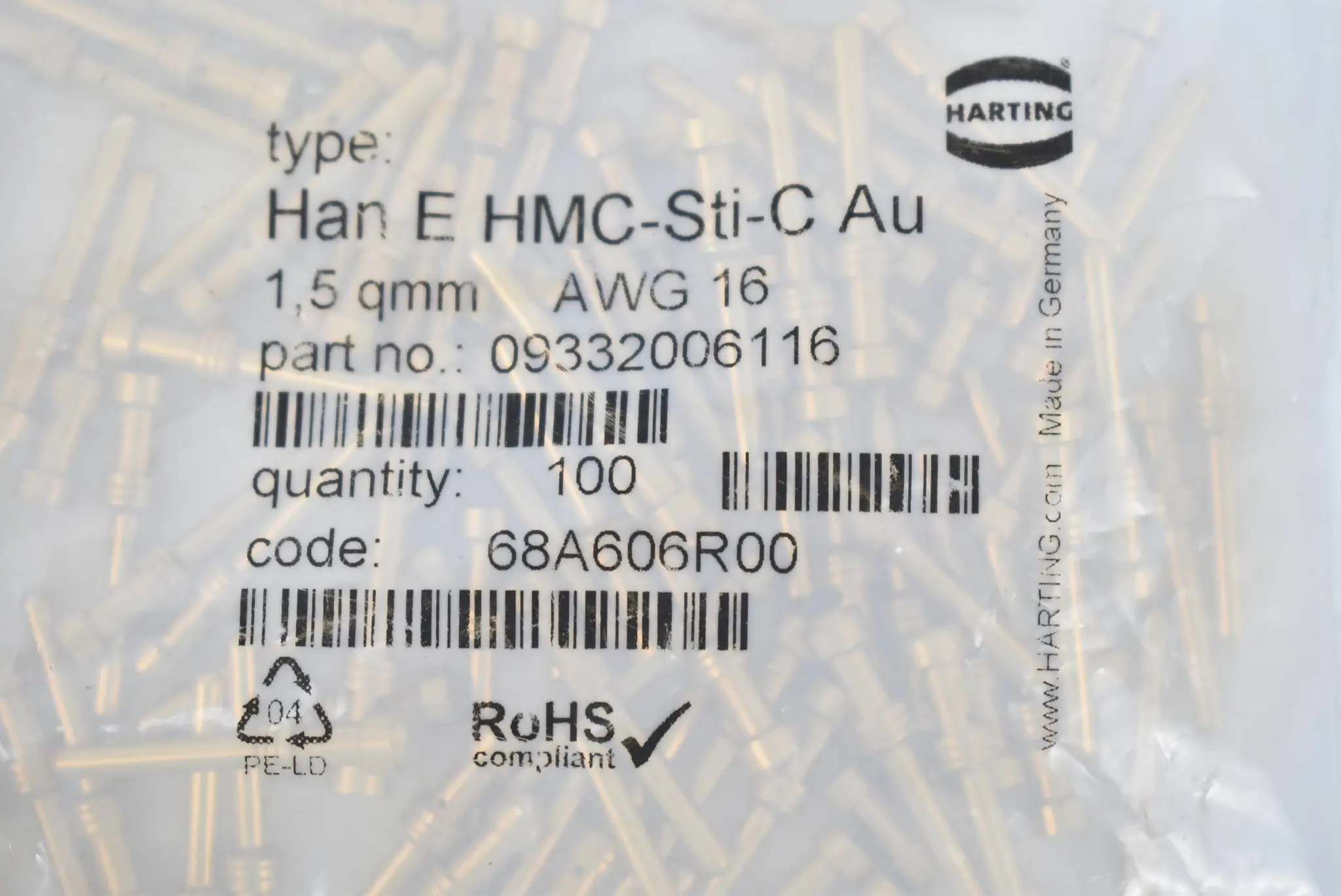 Produktfoto 1 von Harting Starkstromanschlüsse Han E-HMC-Sti-C Au ( 09332006116 ) VE 100 Stück