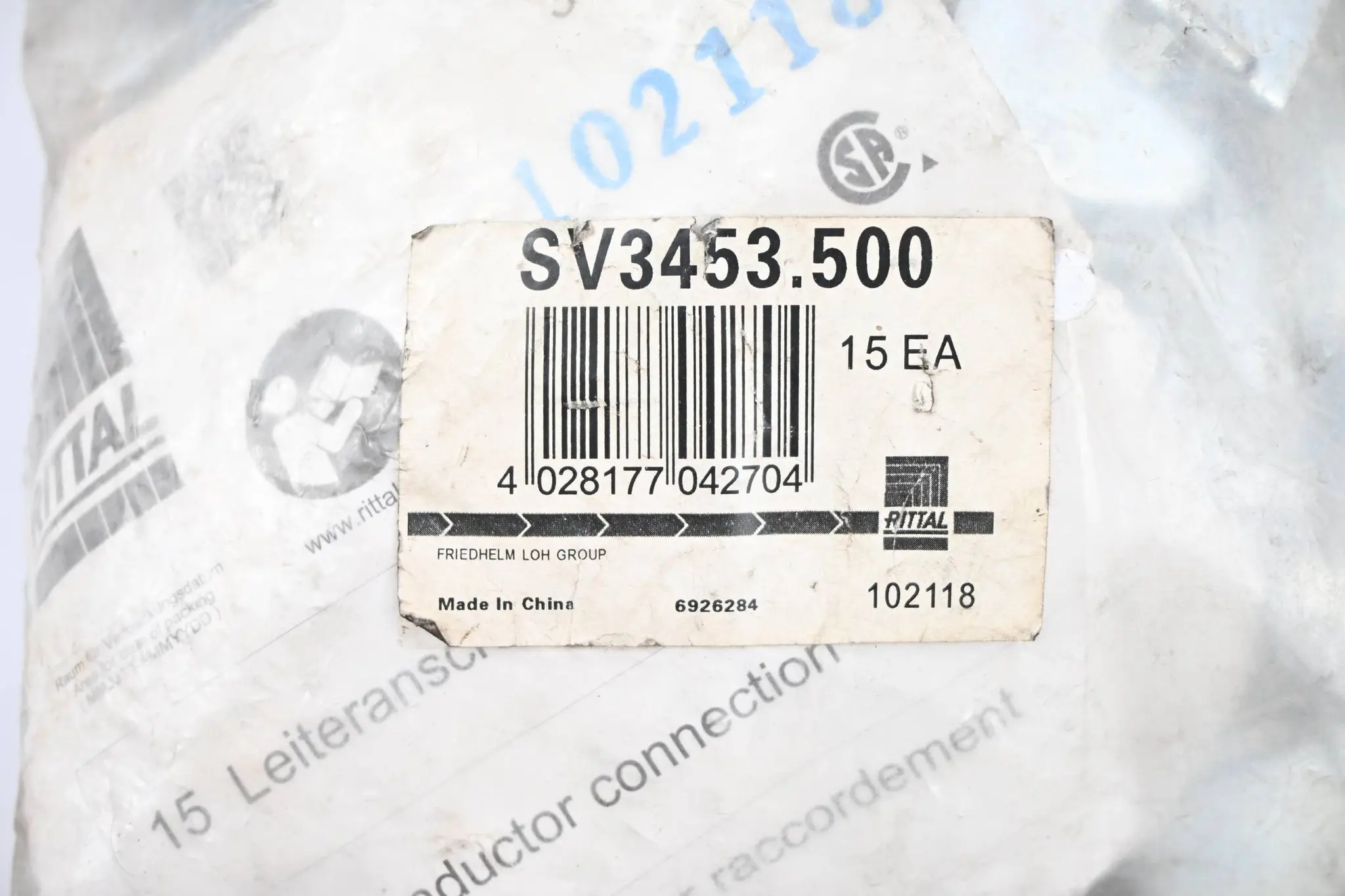 Produktfoto 1 von Rittal 15 Stück SV-Leiteranschlussklemme SV3453.500