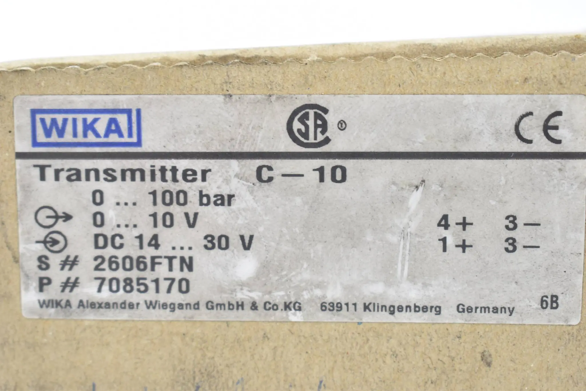 Produktfoto 1 von Wika Drucksensor Transmitter 100bar 10V DC14-30V C-10 ( 7085170 )