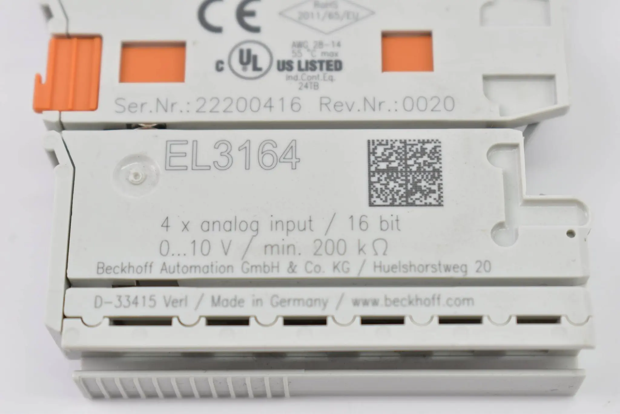 Produktfoto 1 von Beckhoff EtherCAT-Klemme 4-Kanal-Analog-Eingang 0-10V 16Bit EL3164 ( EL 3164 )