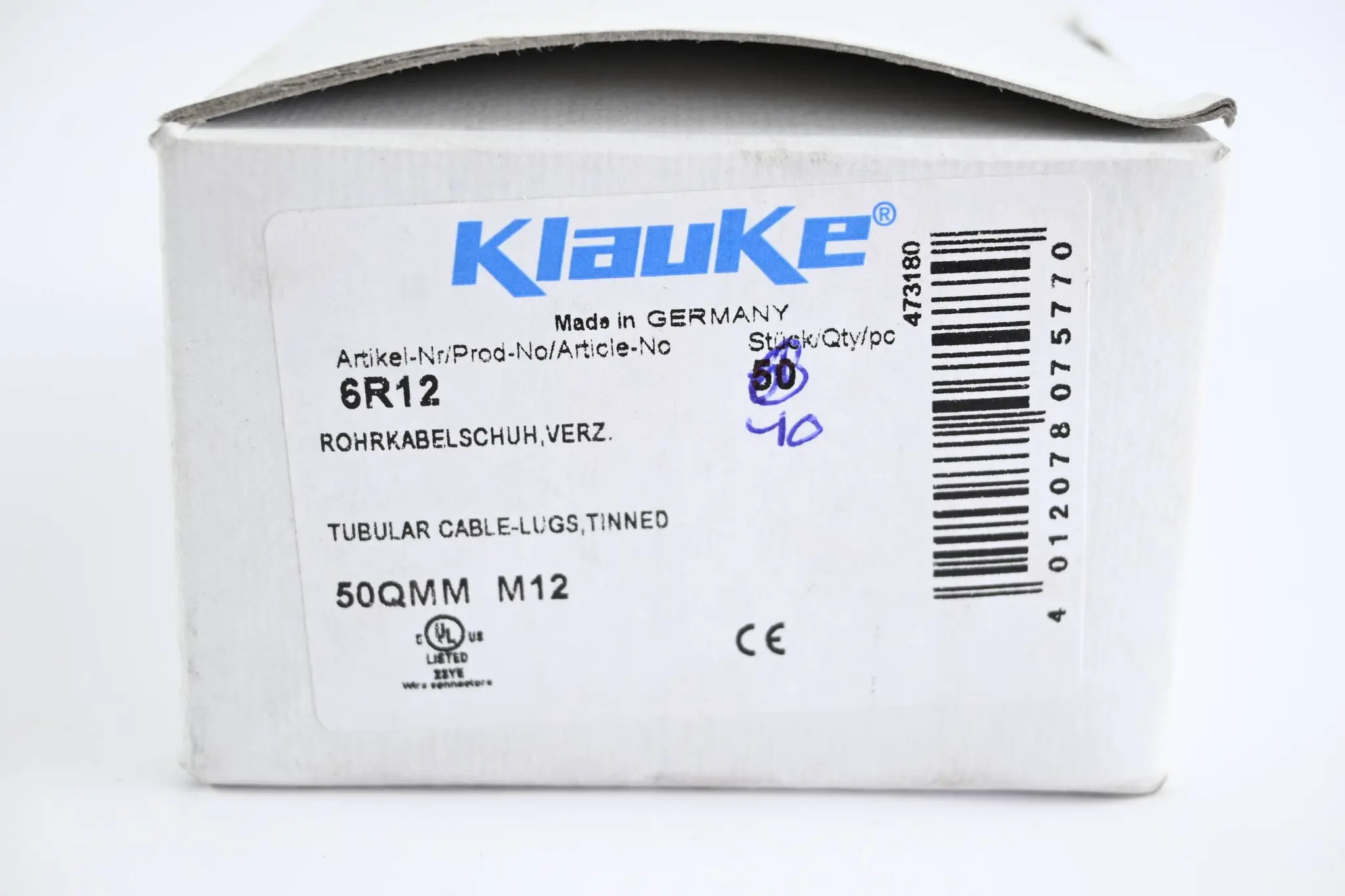 Produktfoto 1 von Klauke 40 Stück Rohrkabelschuh verzinkt 50QMM M12 ( 6R12 )