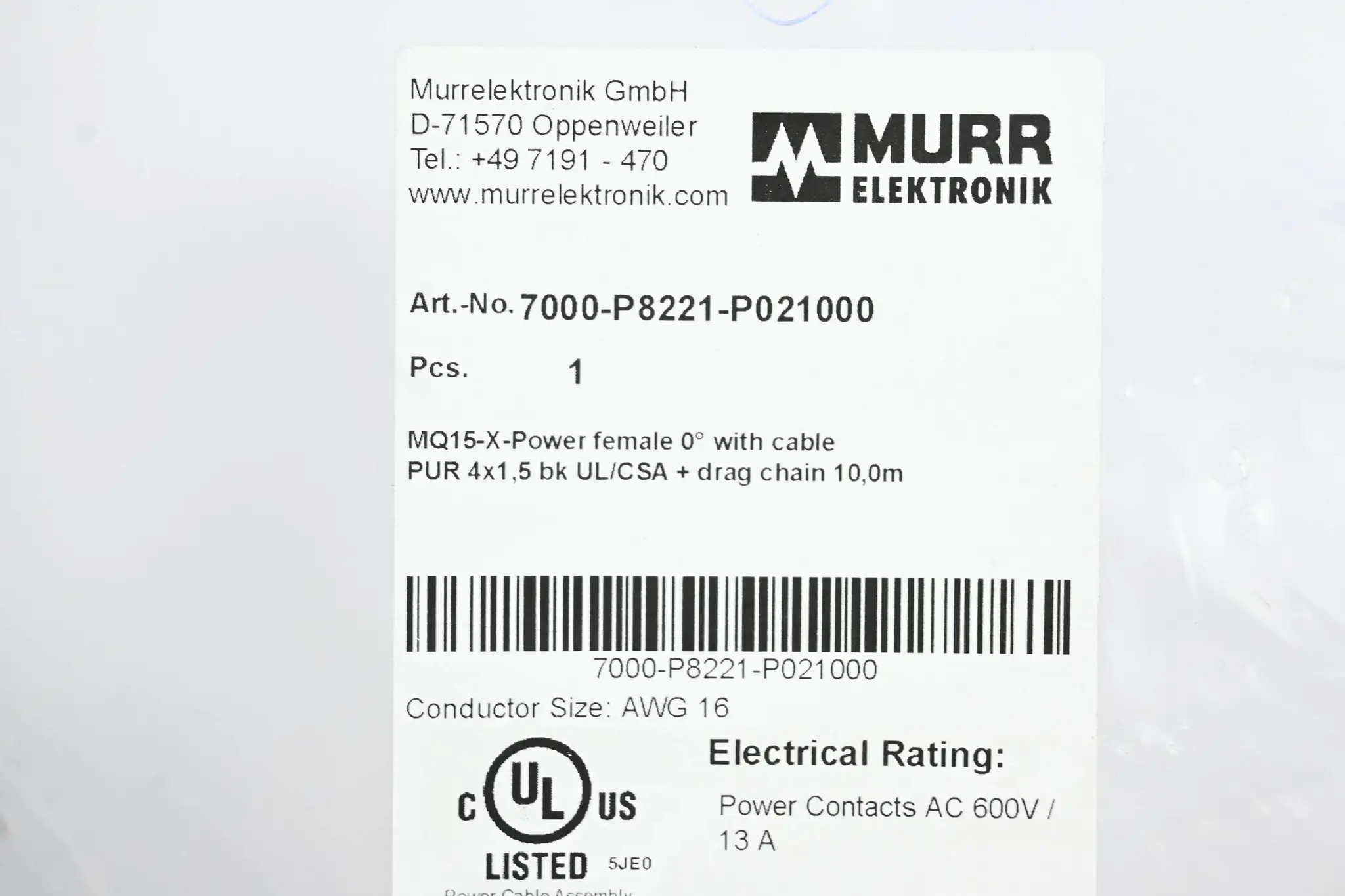 Produktfoto 1 von Murr Elektronik Anschlusskabel 7000-P8221-P021000 ( 10,0m )