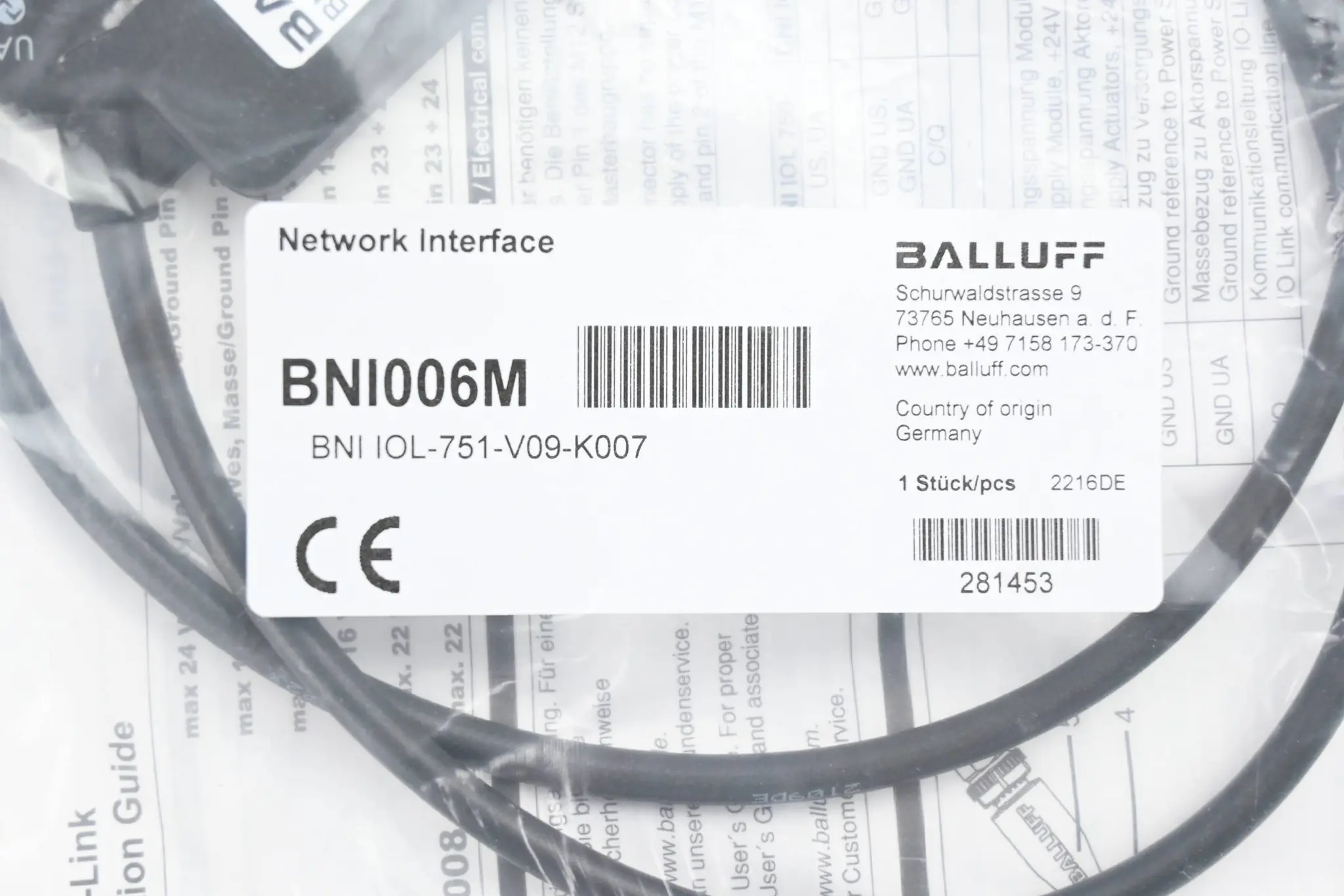Produktfoto 1 von Balluff IO-Link-Ventilinselstecker BNI006M ( BNI IOL-751-V09-K007 )