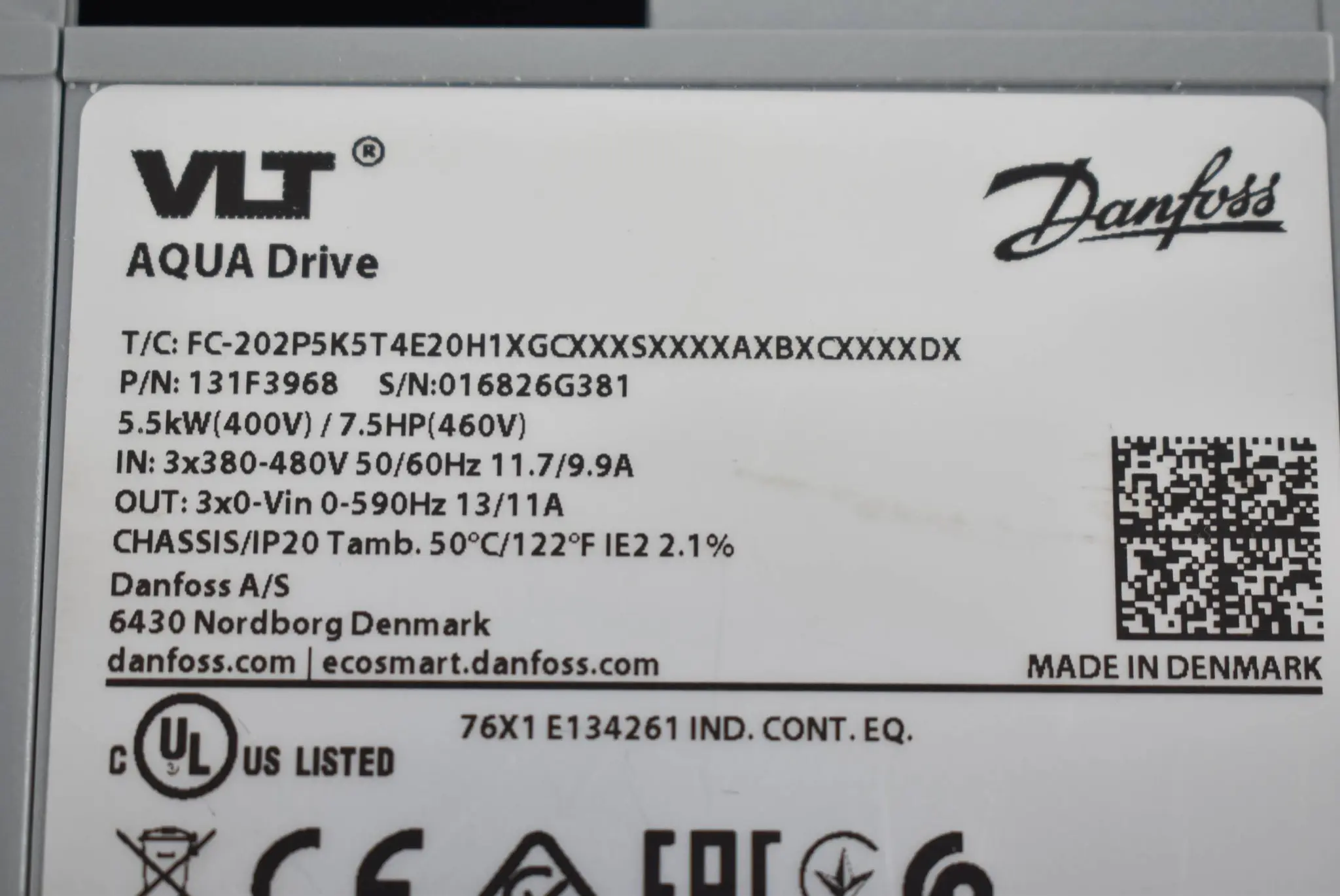 Produktfoto 1 von Danfoss VLT Umrichter FC-202P5K5T4E20H1XGCXXXSXXXXAXBXCXXXXDX ( 131F3968 ) 5,5kW