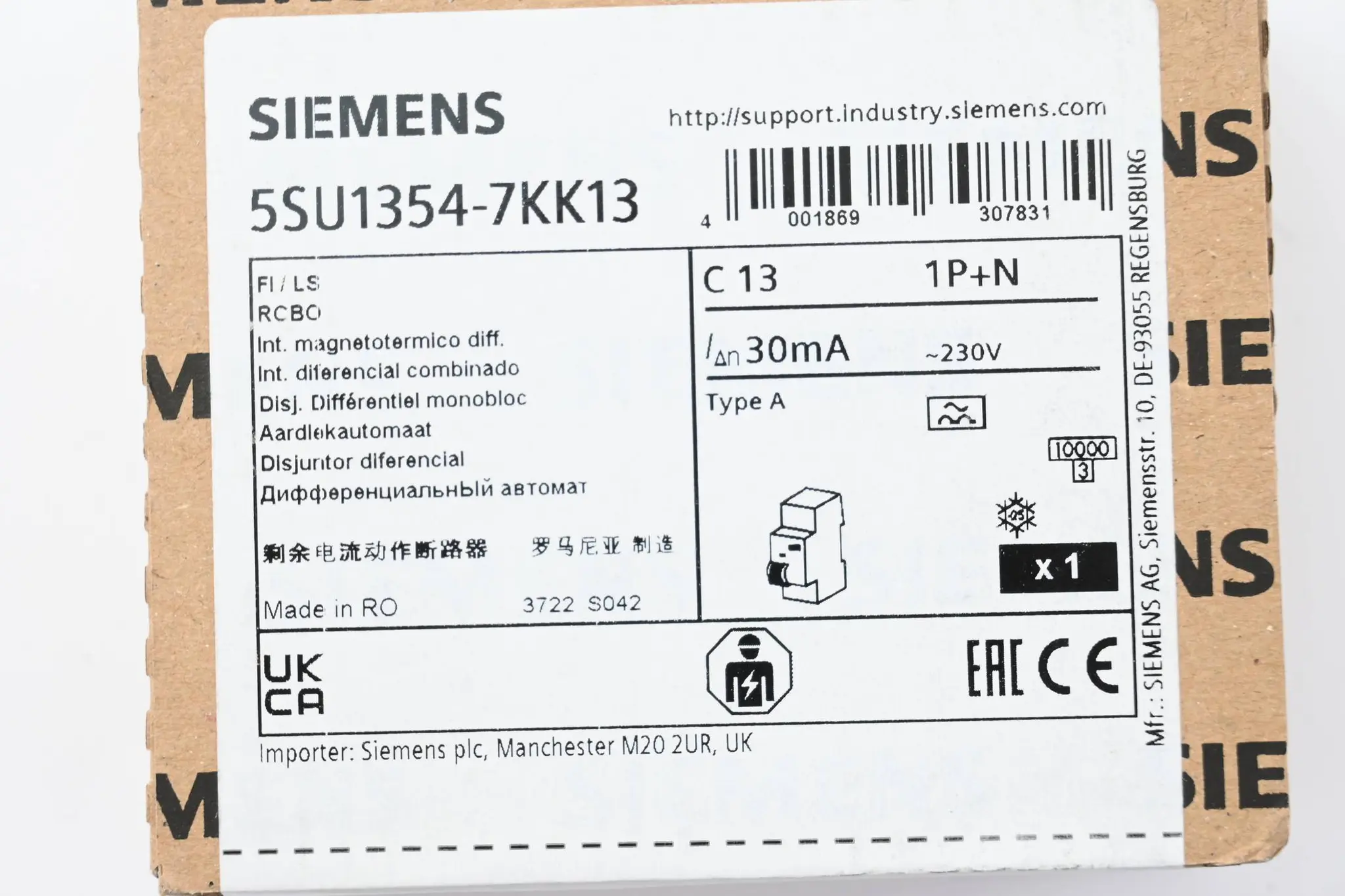 Produktfoto 1 von Siemens FI/LS-Schalter 10 kA Typ A 30 mA 230 V 5SU1354-7KK13 ( 5SU1 354-7KK13 )